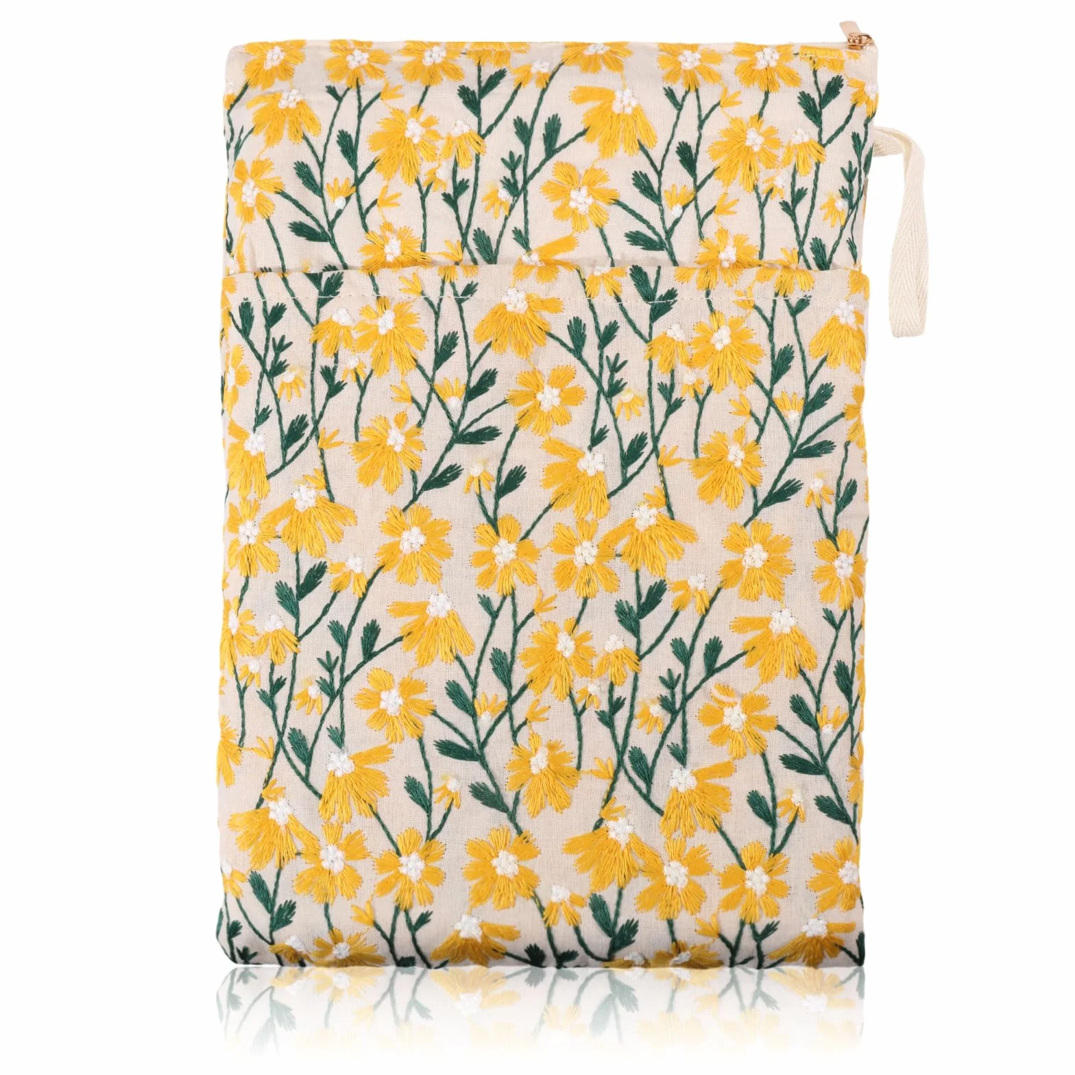 GLOBLELAND Étui de Livre Brodé de Fleurs avec Fermeture Éclair Jaune Marguerite pour Livres Brochés et Reliés