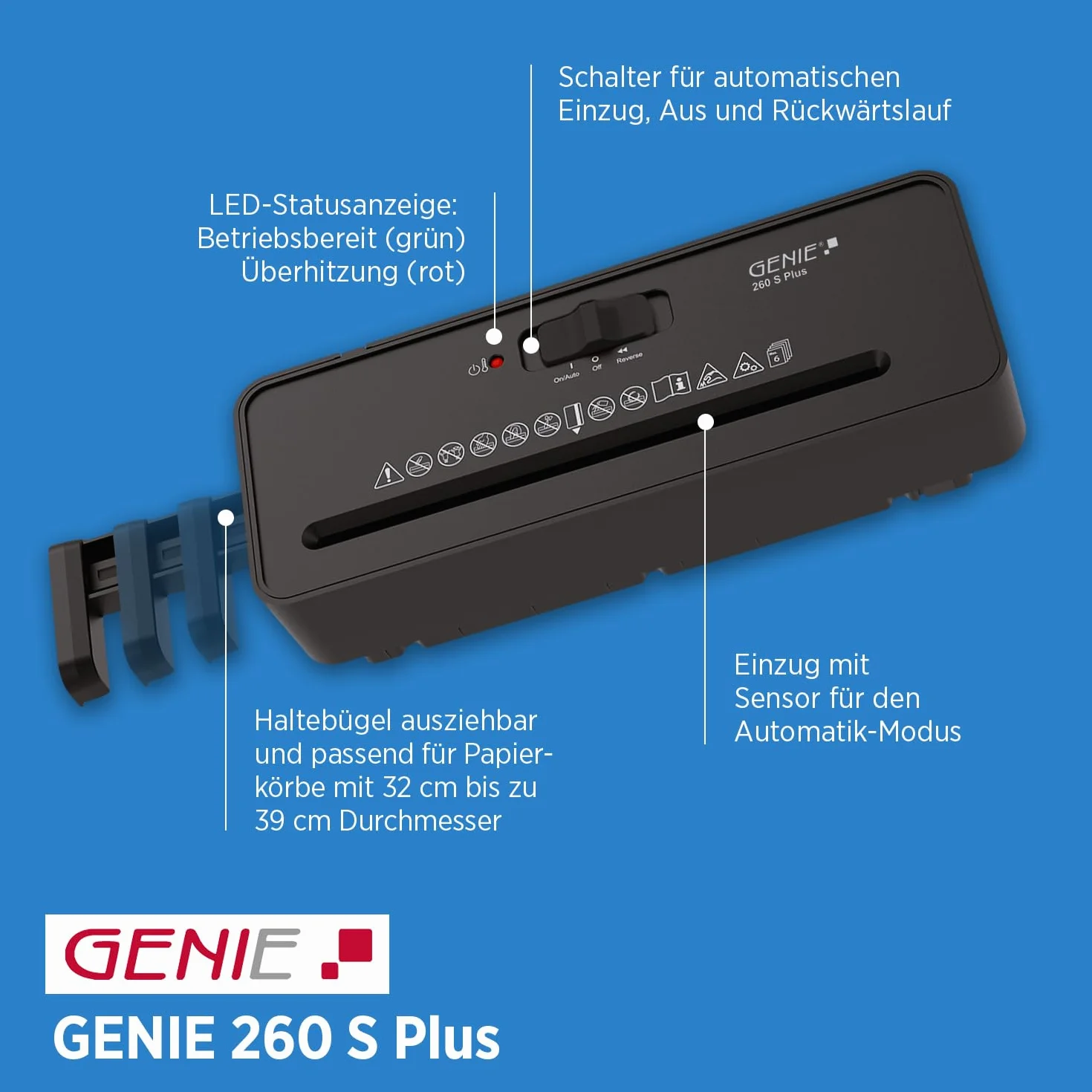 Genie 260 S Plus Destructeur de Documents Papier Coupe en Bandes 6 mm Compact