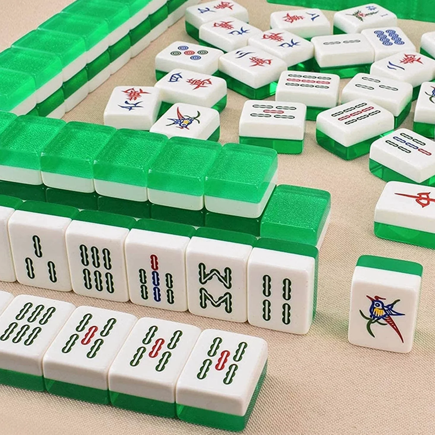 Mahjong Jeu de Mahjong Chinois Jeux de tuiles Jeu de Mahjong Mahjong sculpté à la Main Mahjong Vert Mahjong Solide pour Le Divertissement Familial de Loisirs de Voyage Mahjong Jeux