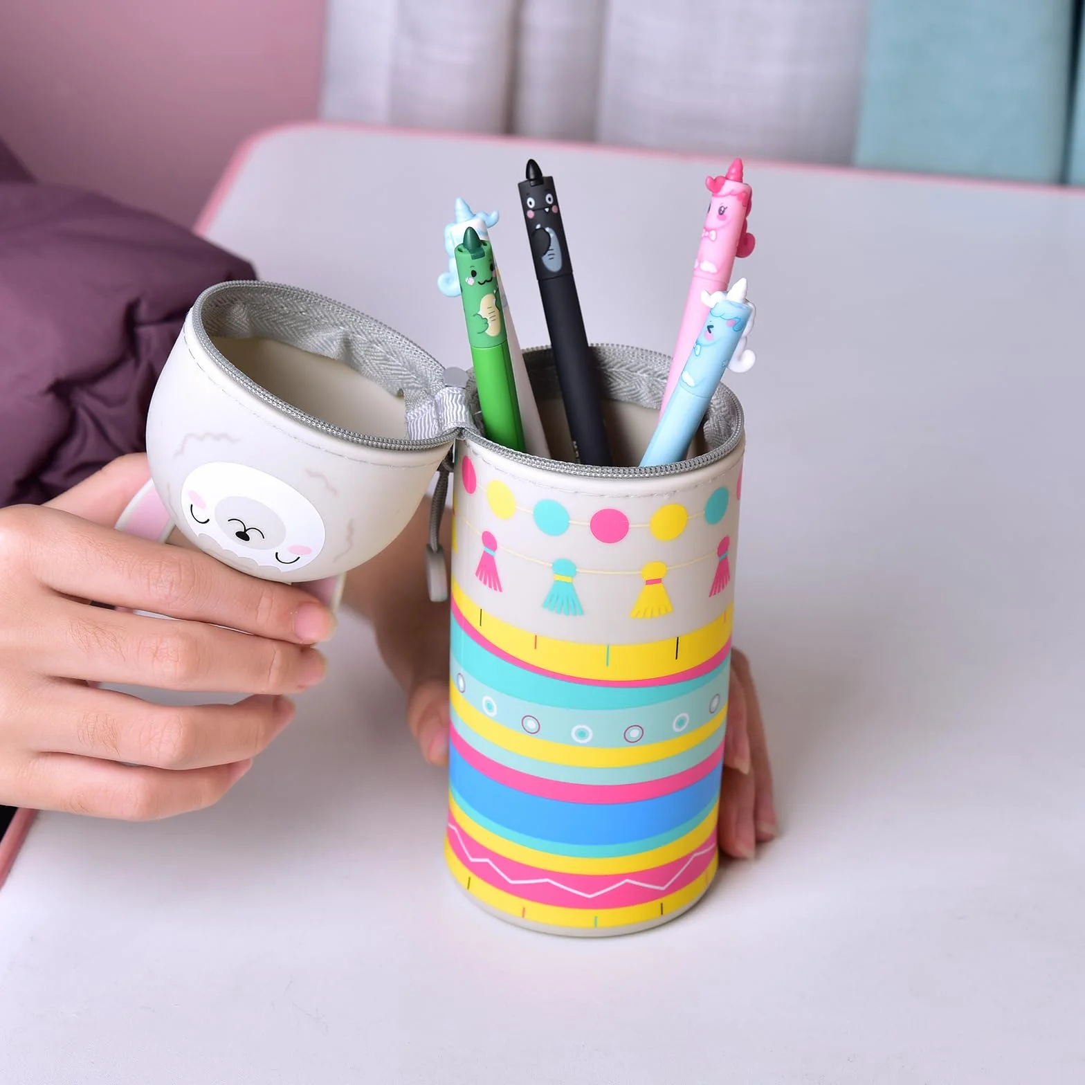 Trousse en silicone souple 2 en 1 Kawaii LAMA, porte-stylo de bureau, hauteur 18,5 cm