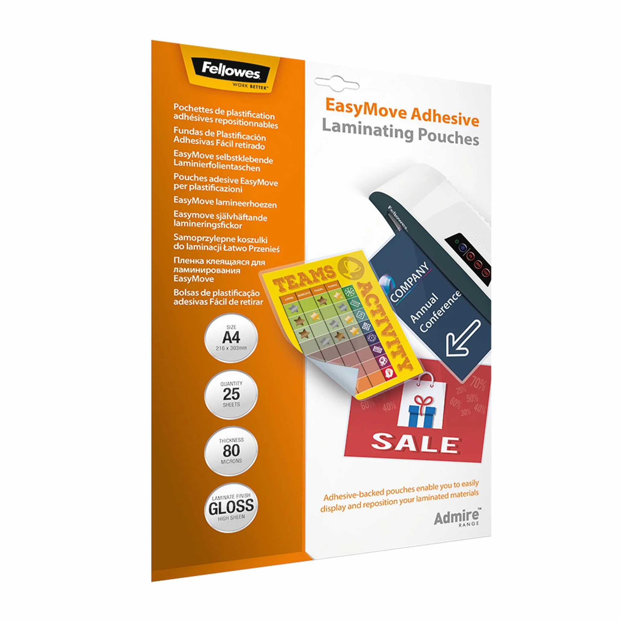 Fellowes pochettes de plastification Admire A4 80 microns lot de 25 brillant