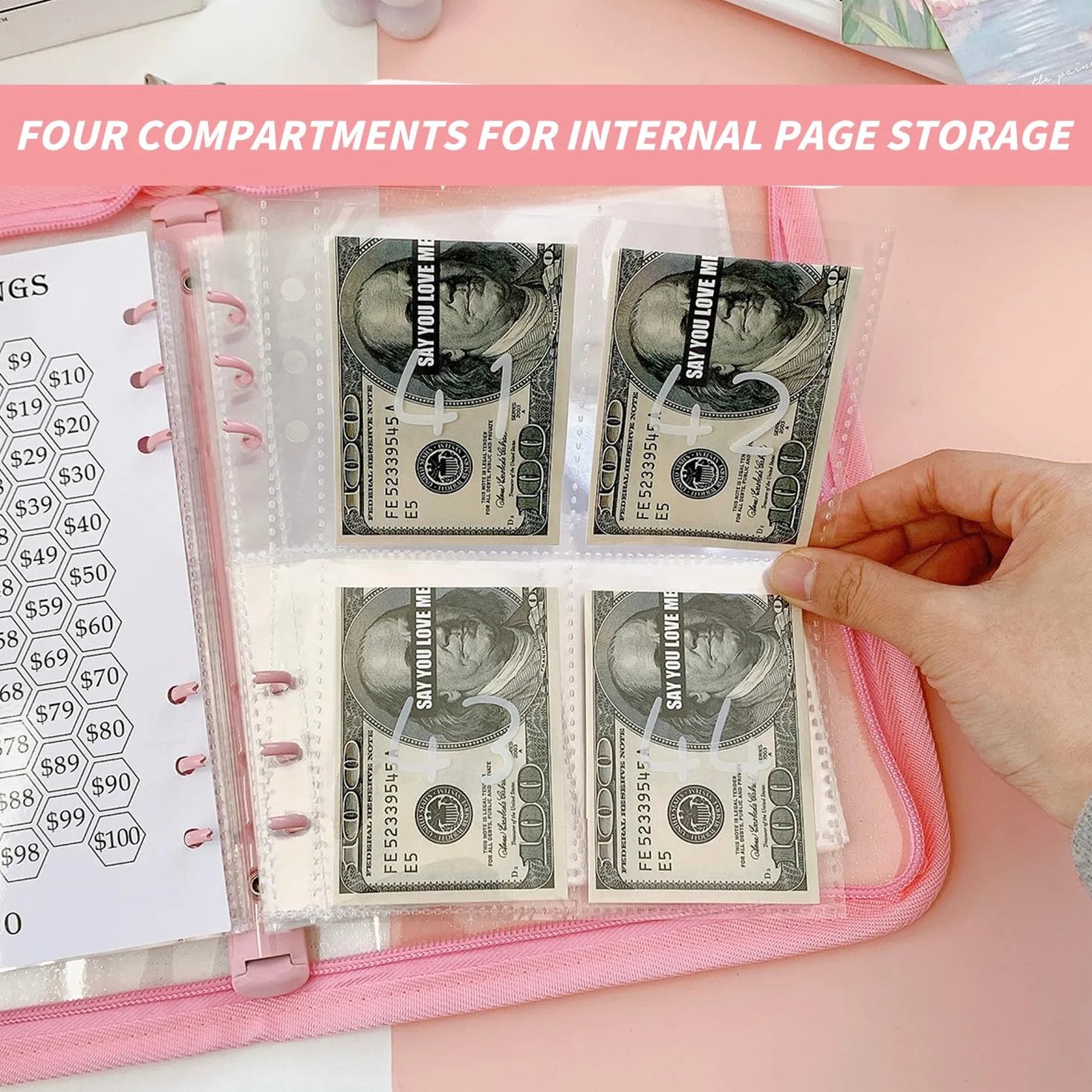 Enveloppes Budget, Planner Budget Cahier Finances Personnelles, Portefeuille Budgétaire, Classeur Budget Fermeture éclair, Rose Cerise