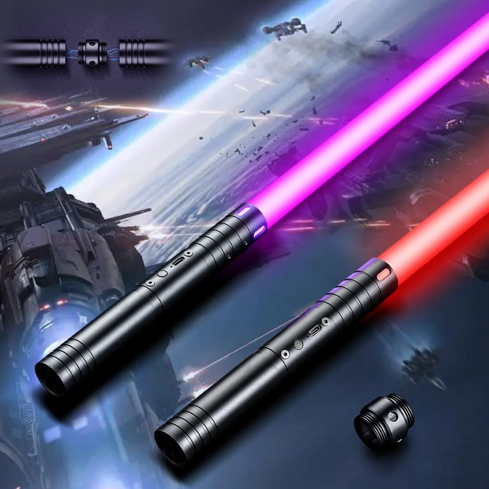 Sabre Laser pour Enfants, 2 Pièces Lightsaber 12 Couleurs Rechargeable avec Son, Jouet Cosplay Halloween