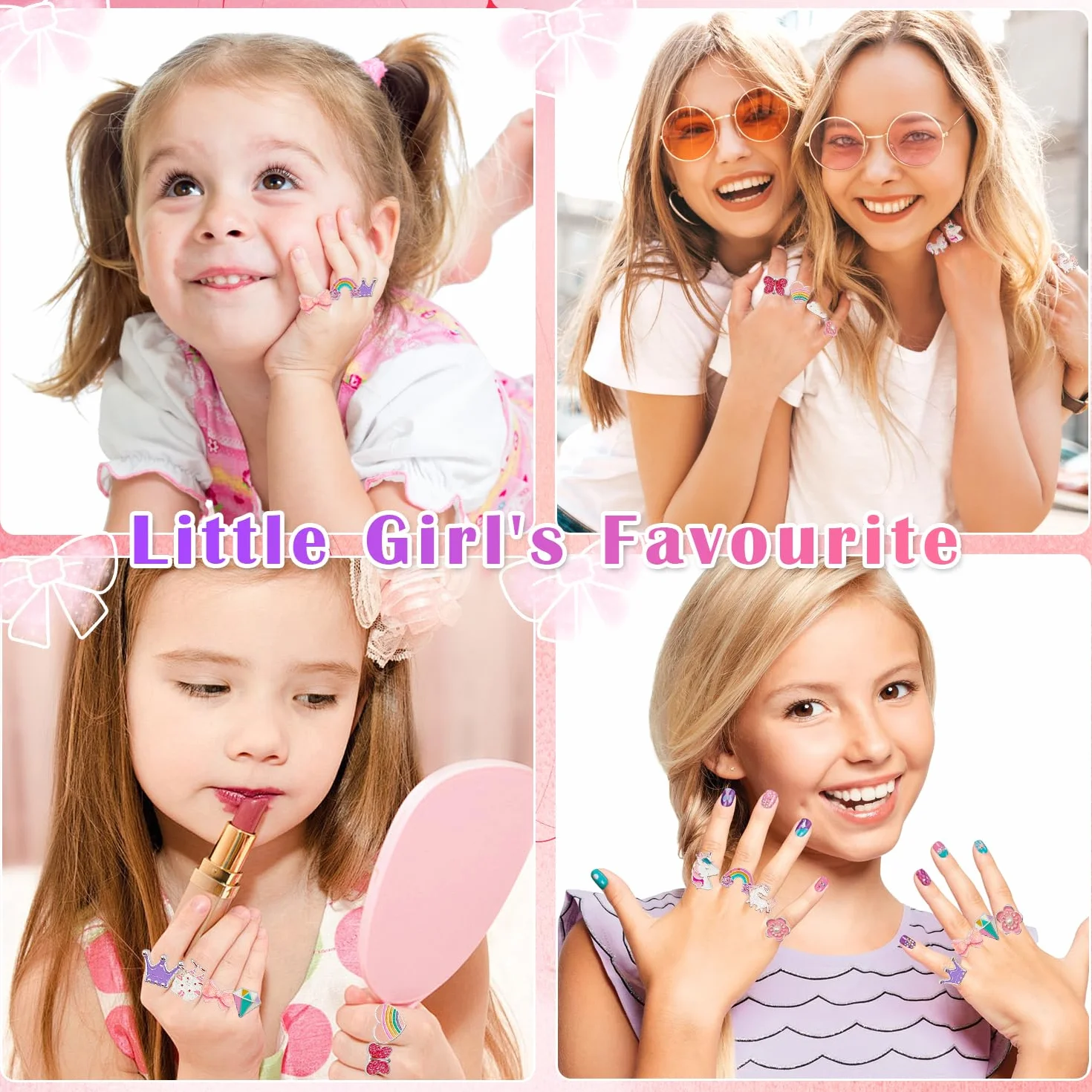 Bagues Enfants Filles Licorne Princesse Anneaux Réglables avec Boîte Coeur 12 Pièces
