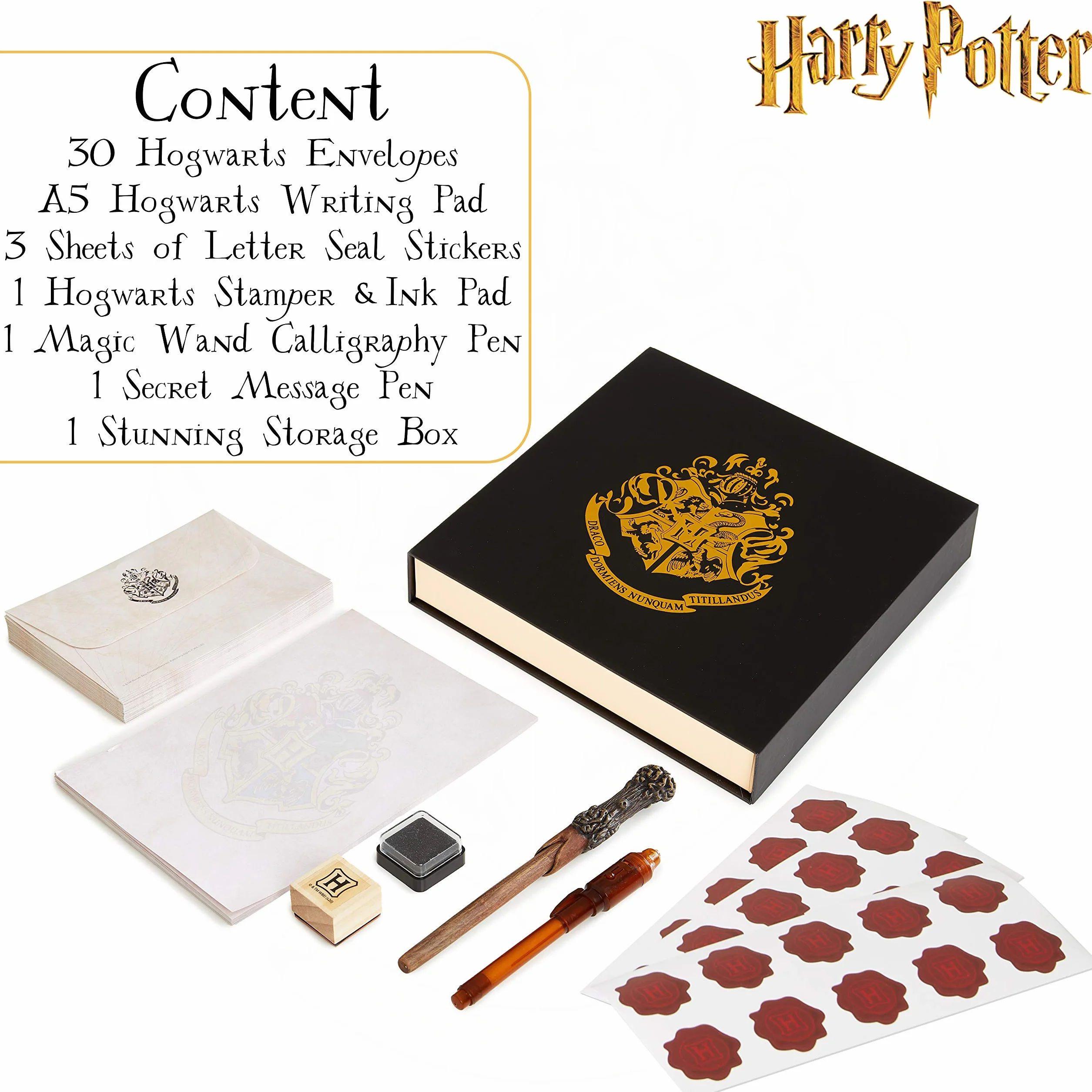 Harry Potter Coffret Papier à Lettre Poudlard Stylo Baguette Magique Bloc Note Enveloppes Stickers Sceau Tampon