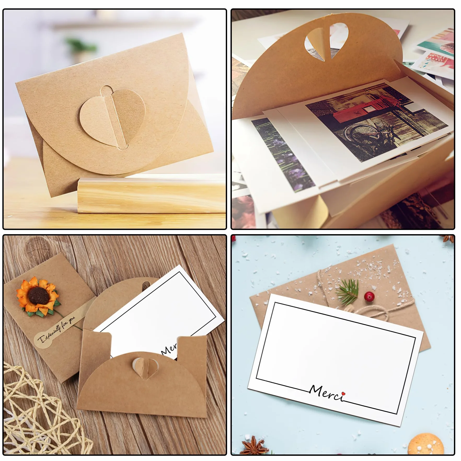 25 Pièces Petites Enveloppes Kraft avec 25 Cartes Vierges 10.6×7.6cm pour Noël Fête Invitation