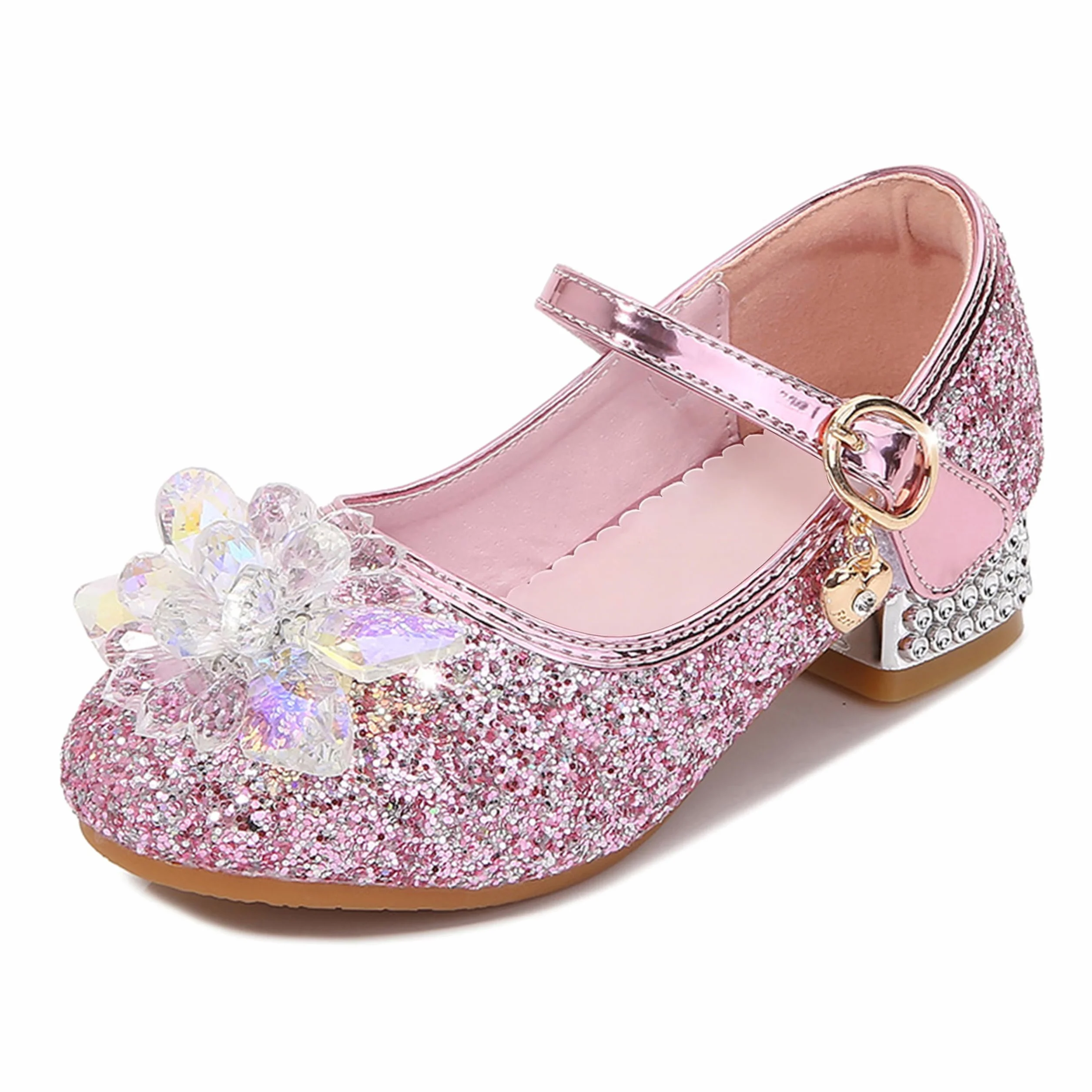 Chaussures de Princesse pour Fille Talon Haut Paillettes Antidérapant Sandales Mariage Rose 25 EU