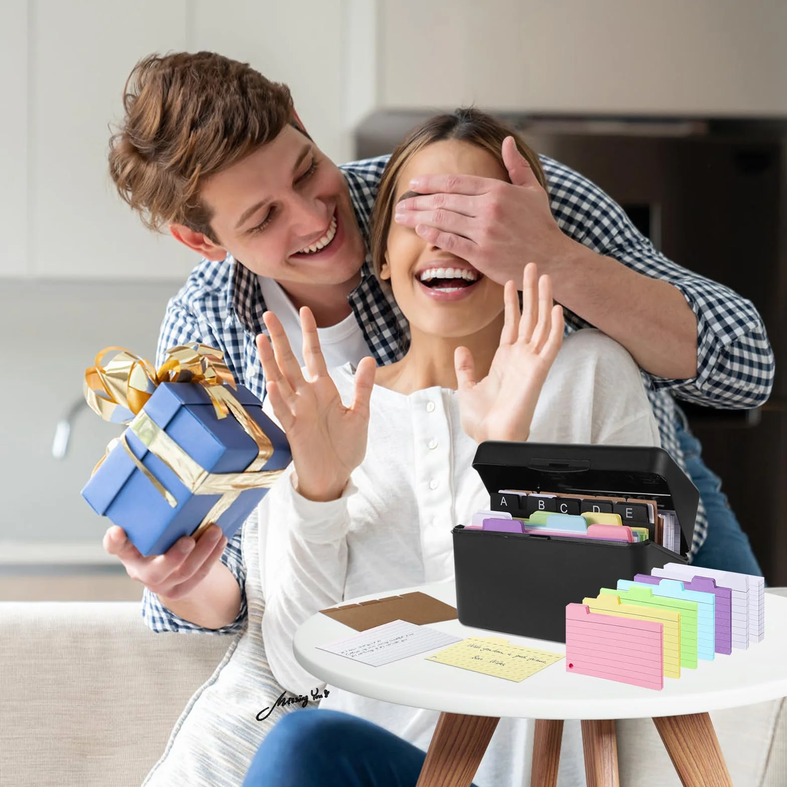 Kit de Boîtes à Fiches avec Étui Noir pour Cartes de Révision, 230 Fiches Adhésives, 15 Fiches Bristol, 15 Anneaux de Classeur