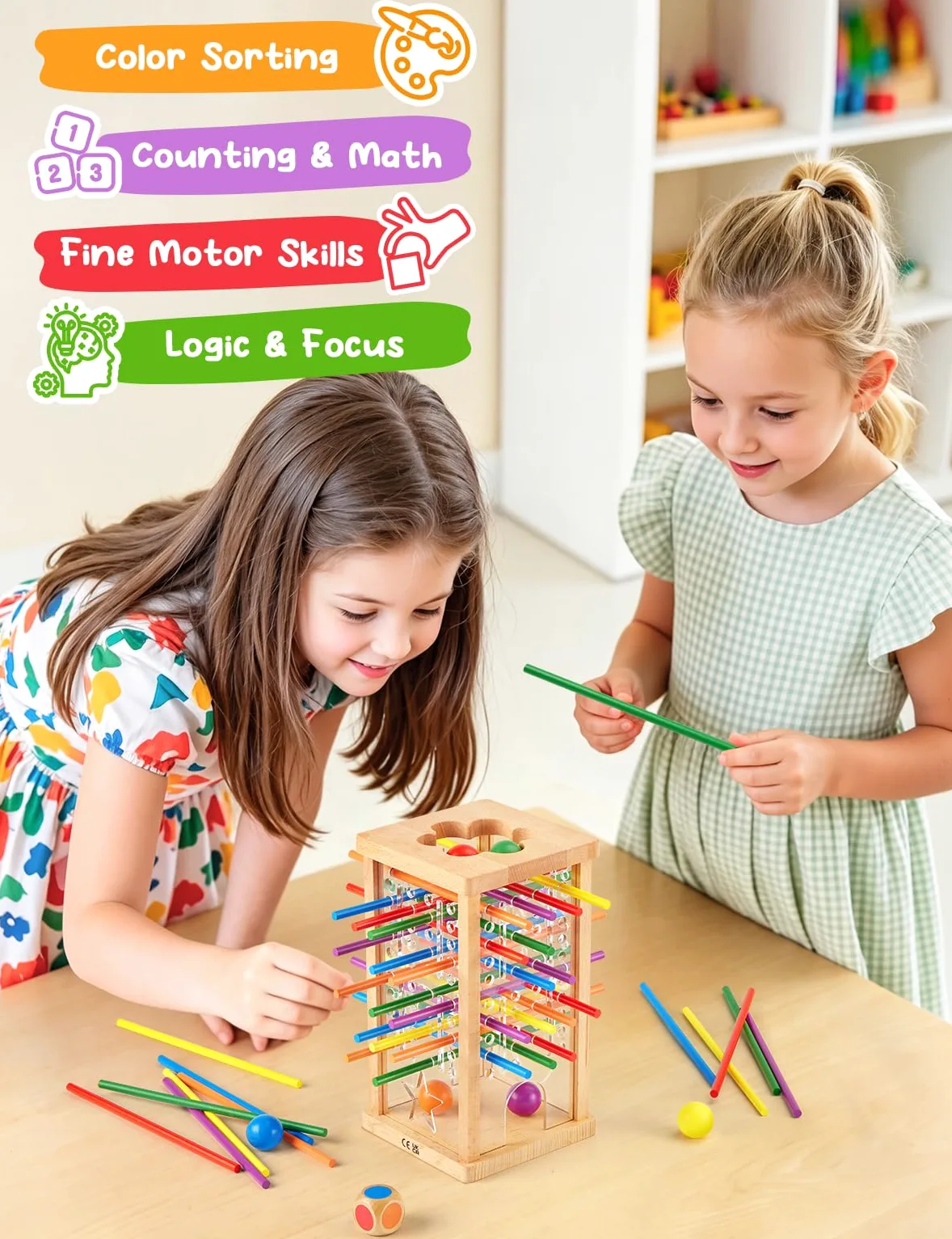 Montessori Jeu de société en bois pour enfants de 4 à 6 ans, éducatif en mathématiques, jouet de motricité fine pour filles et garçons de 3 ans et plus, jeu de table classique pour nuit en famille