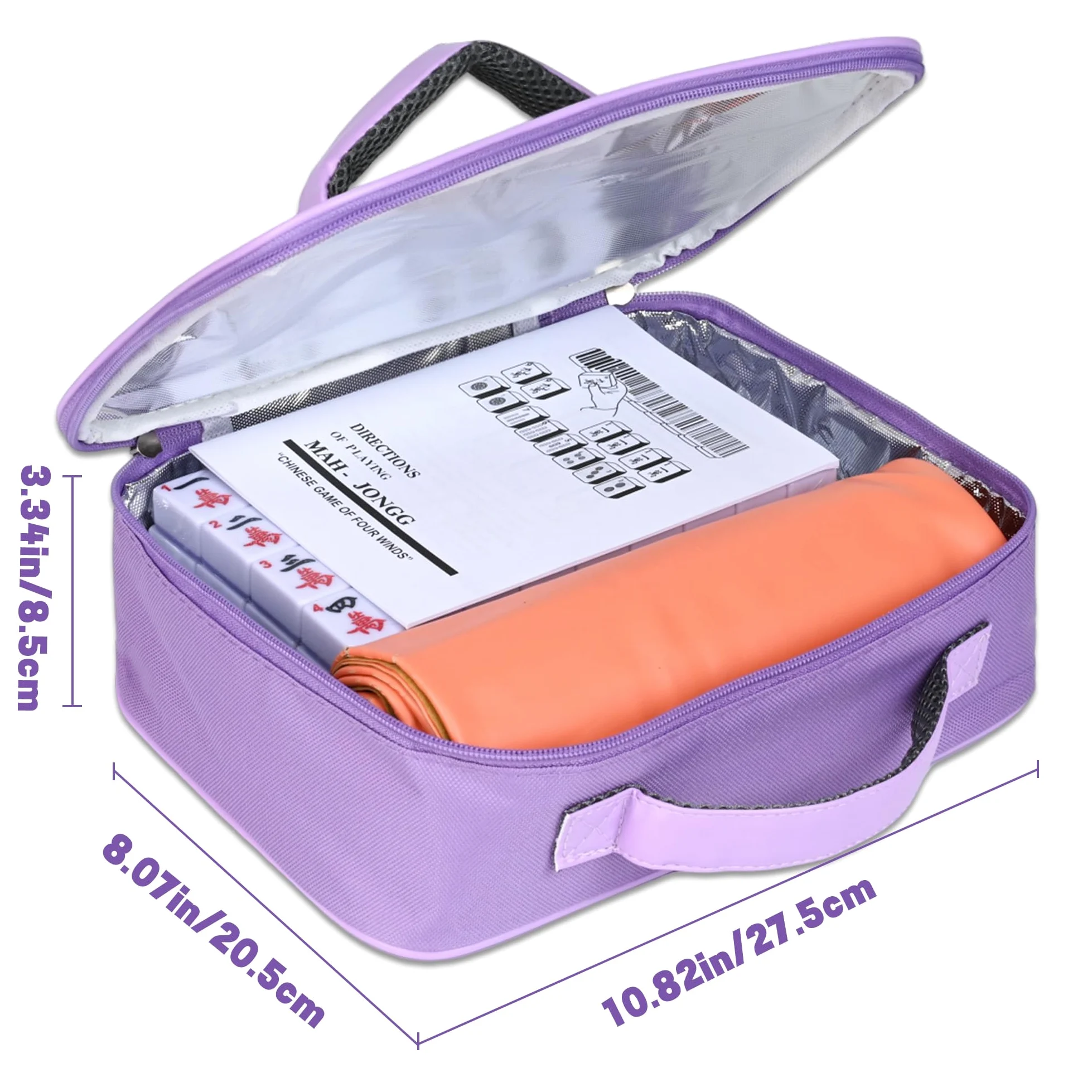 Ensemble de mahjong chinois, 146 carreaux numérotés en mélamine de 3 cm de grande taille (violet), avec sac de transport, manuel en anglais, jeu de mahjongg complet professionnel (Majiang, Mah