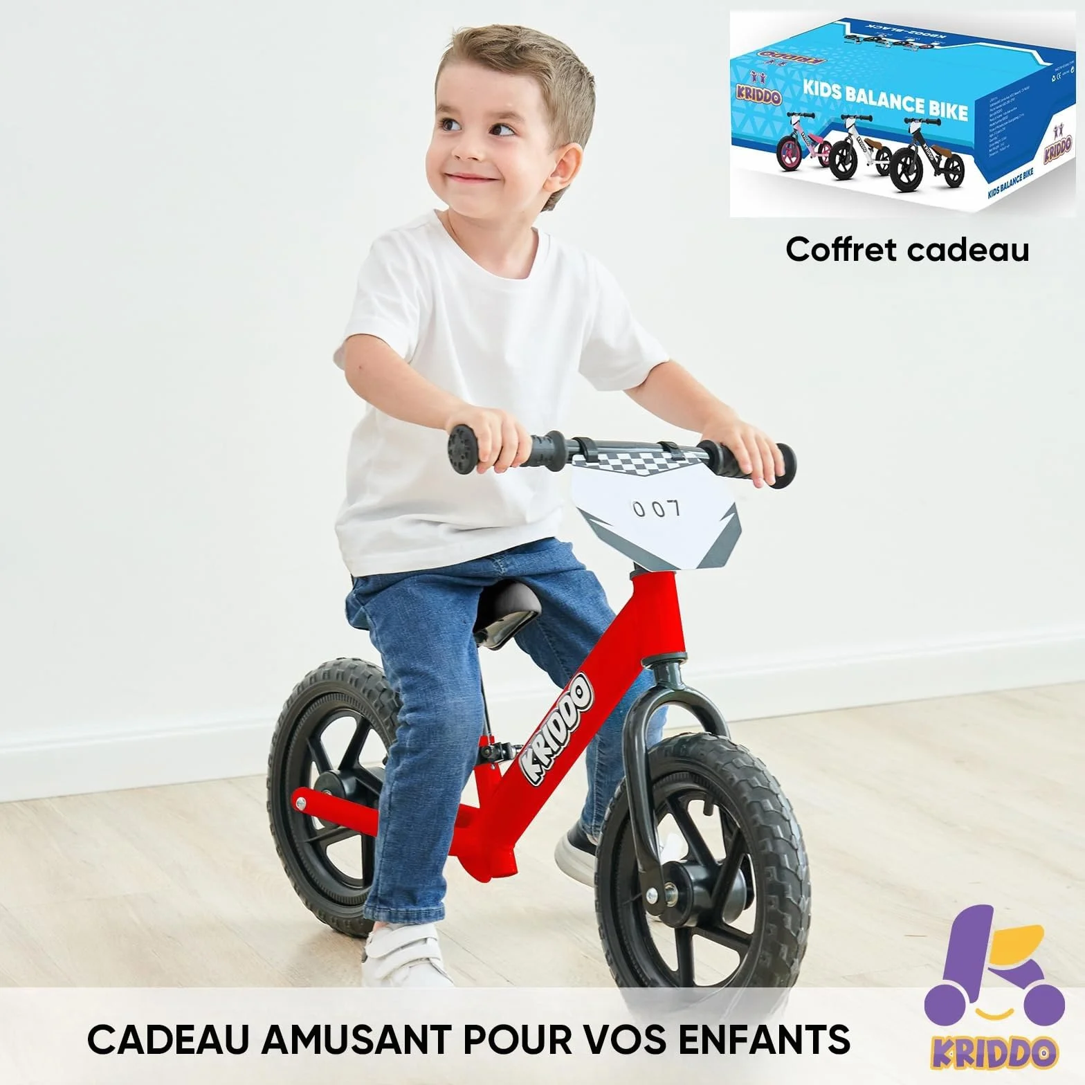 KRIDDO Draisienne 2 Ans, Vélo Bébé sans Pédales 12 Pouces avec Plaque Individuelle