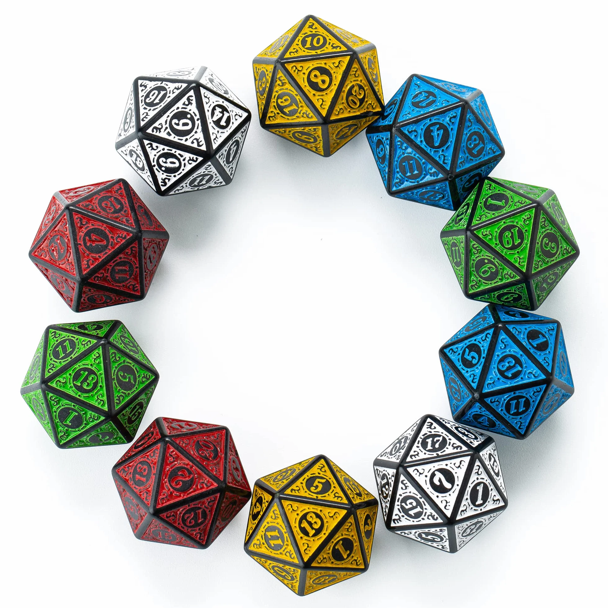 Lot de 10 dés polyédriques D20 pour jeux de table DND RPG MTG