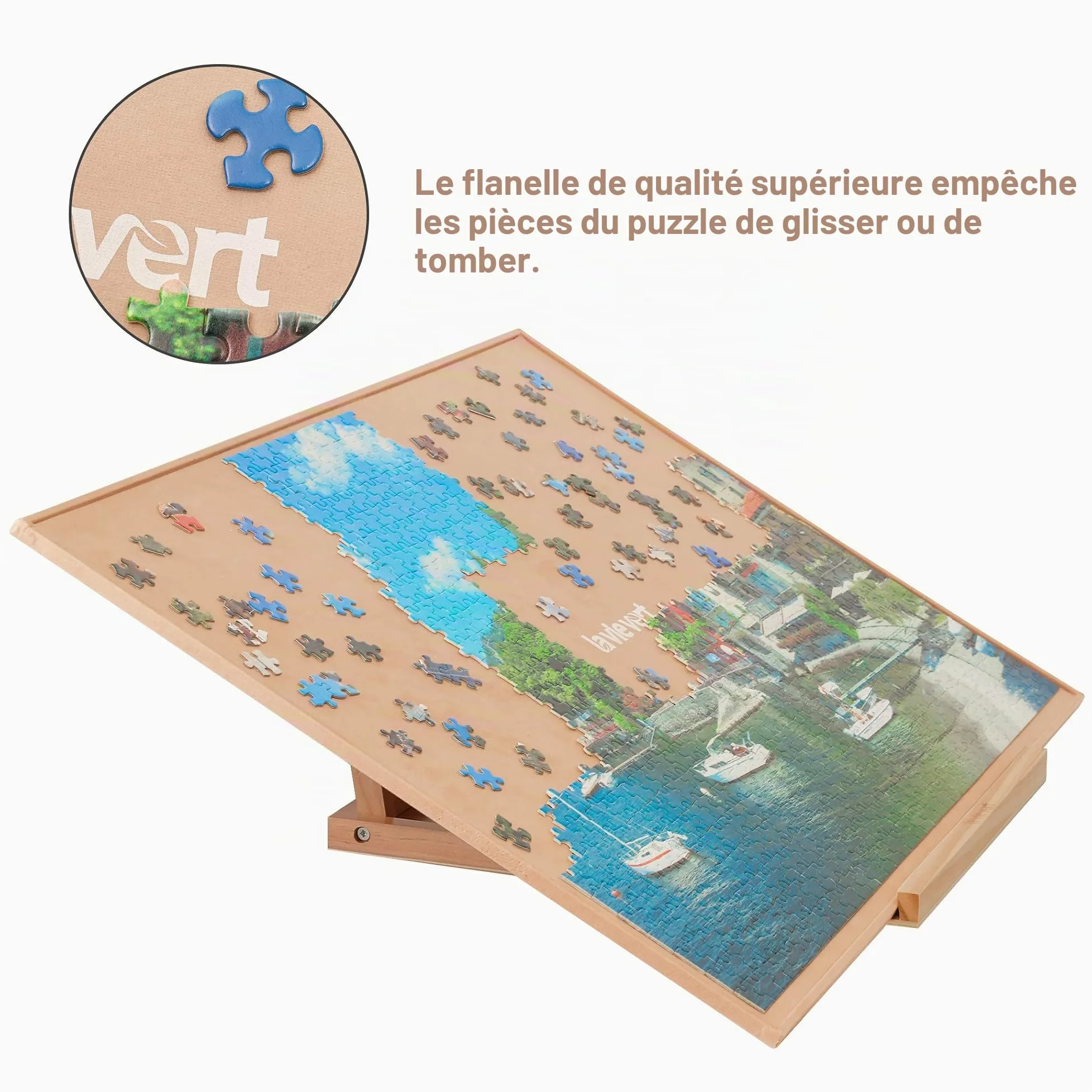 Lavievert Plateau de puzzle portable en bois avec surface antidérapante pour jusqu'à 1000 pièces