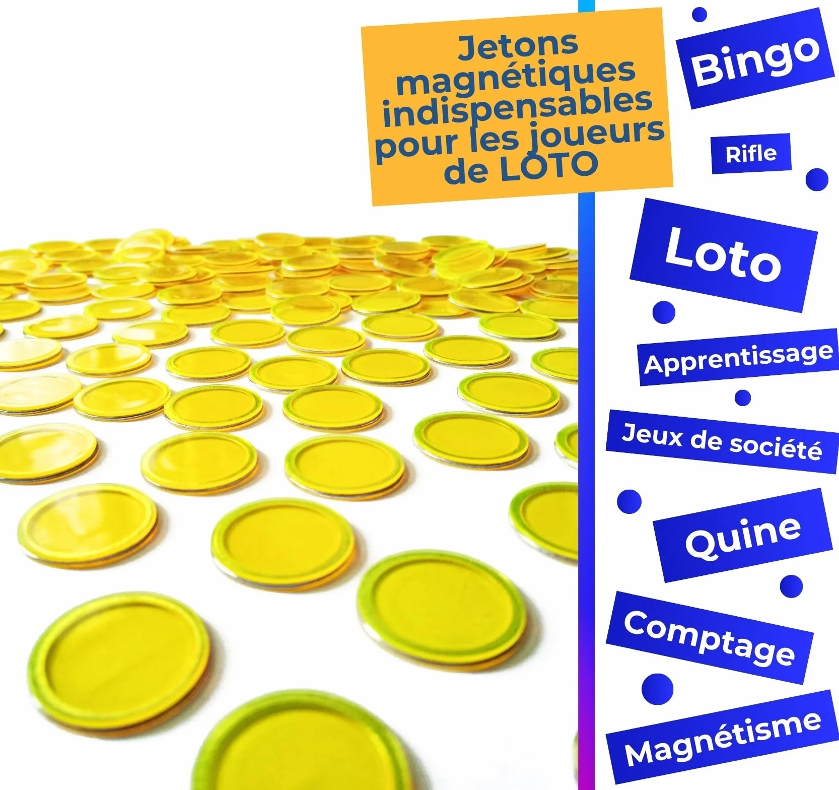 Bolibo Jeton Loto magnétique 100 pions 17 mm diamètre Bingo Jaune