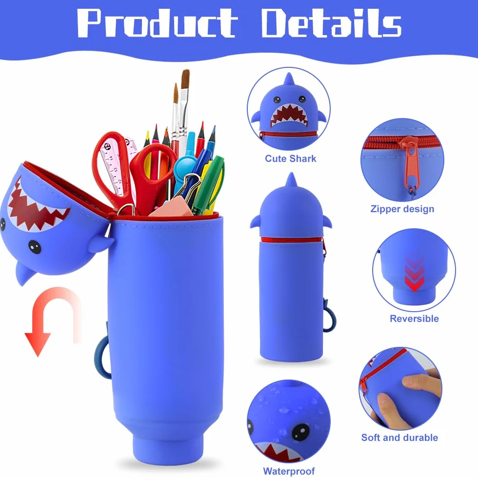 Trousse Silicone 2 en 1 Cartoon Stand Up réglable Requin