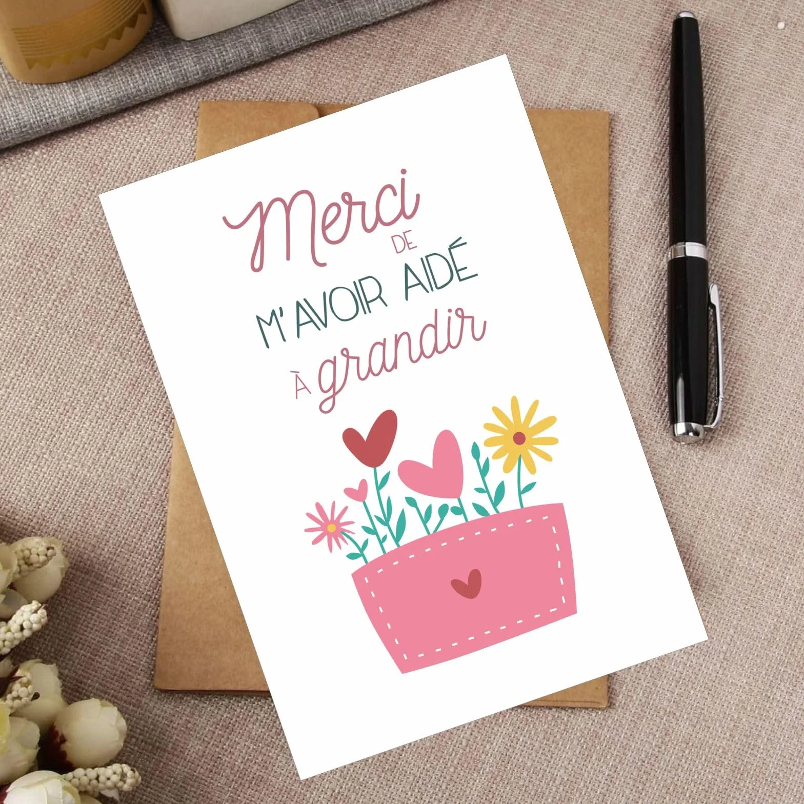 Carte de vœux Merci maitresse nounou professeur 2 pièces