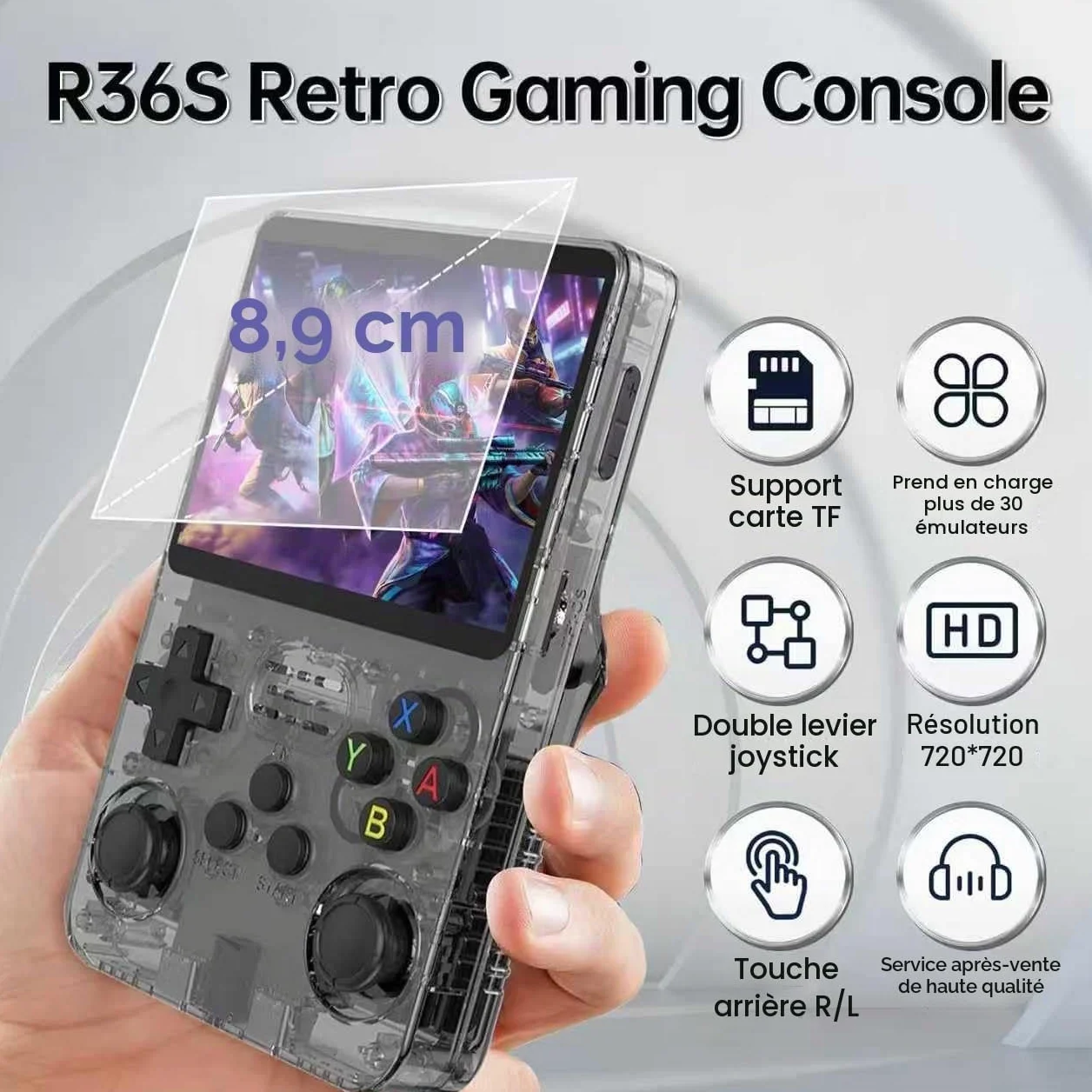 Console de Jeux Rétro R36S, 3,5 Pouces Écran IPS, 128 Go Mémoire, 40000 Jeux, Violet