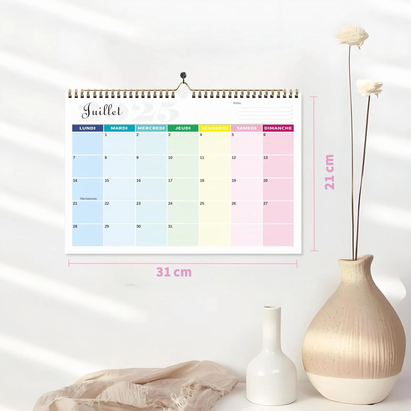 Calendrier 2026 Mural Coloré 18 Mois 31 x 21cm Familial Juillet 2025 à Décembre 2026 Mensuel