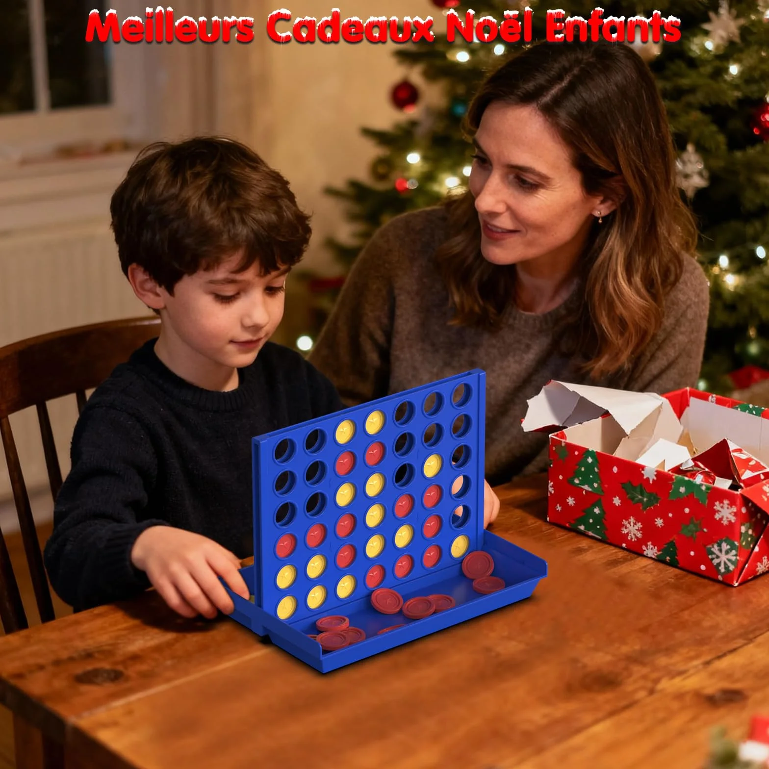 Jeu de Société 4 en Ligne Format Standard pour Enfants 3+ Ans, Cadeau Noel pour Fille Garçon, Jeux de Stratégie Portable