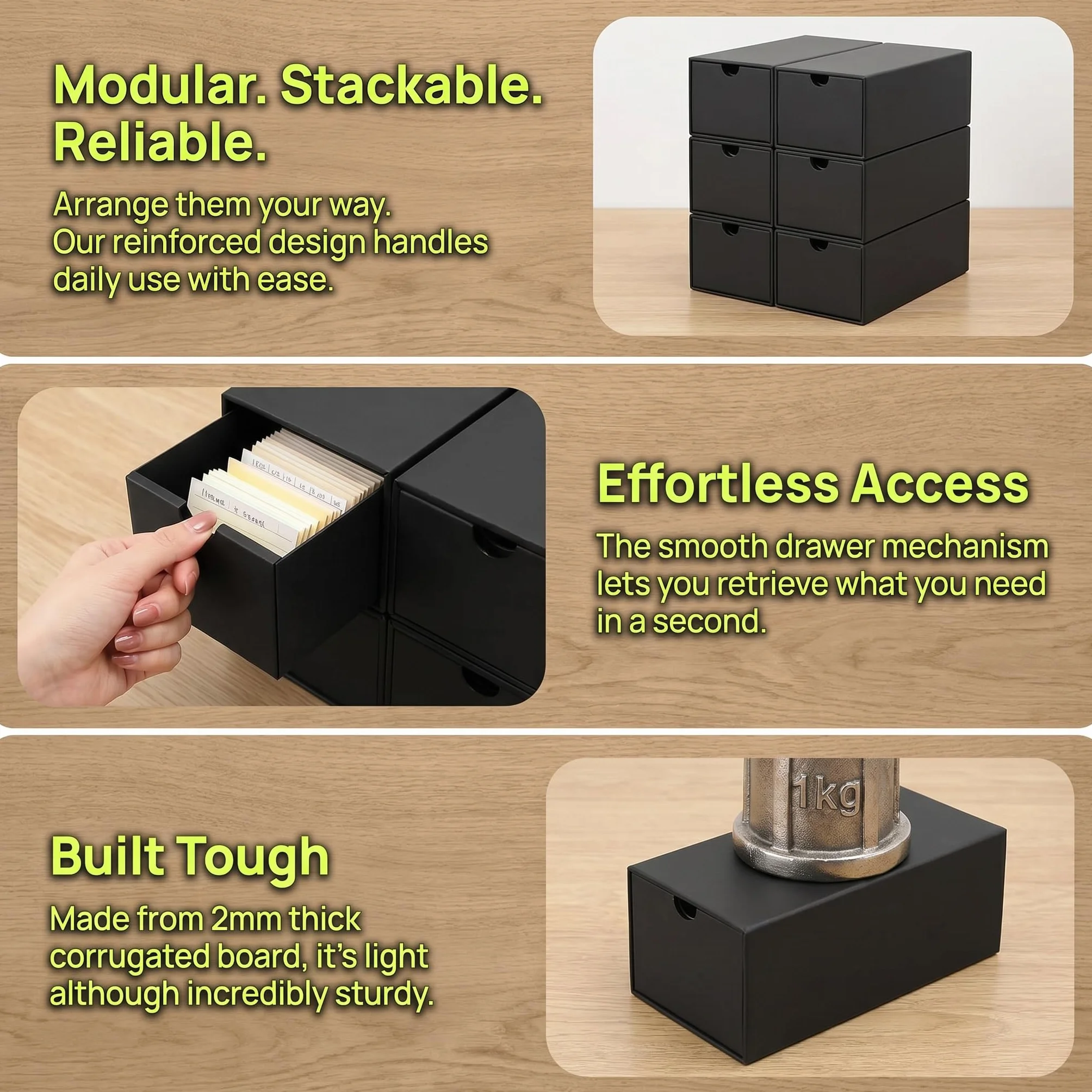 Boîte à Fiches A8, Boîte de Rangement pour Cartes 21.4 x 8 x 6.7 cm, Noir
