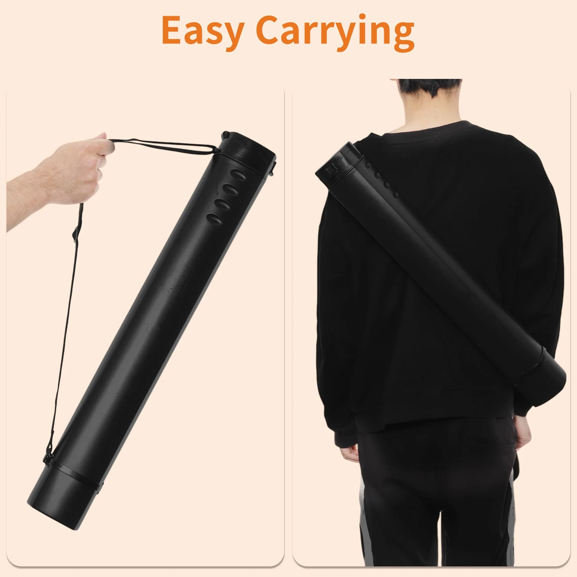 Tube À Affiche Extensible Rouleau à Poster Télescopique 62,5-104,5 cm Imperméable Noir avec Bandoulière
