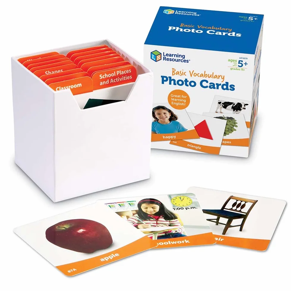 Learning Resources Cartes Photos Vocabulaire de Base 156 Cartes Éducatives Effaçables Langage Lecture Anglais