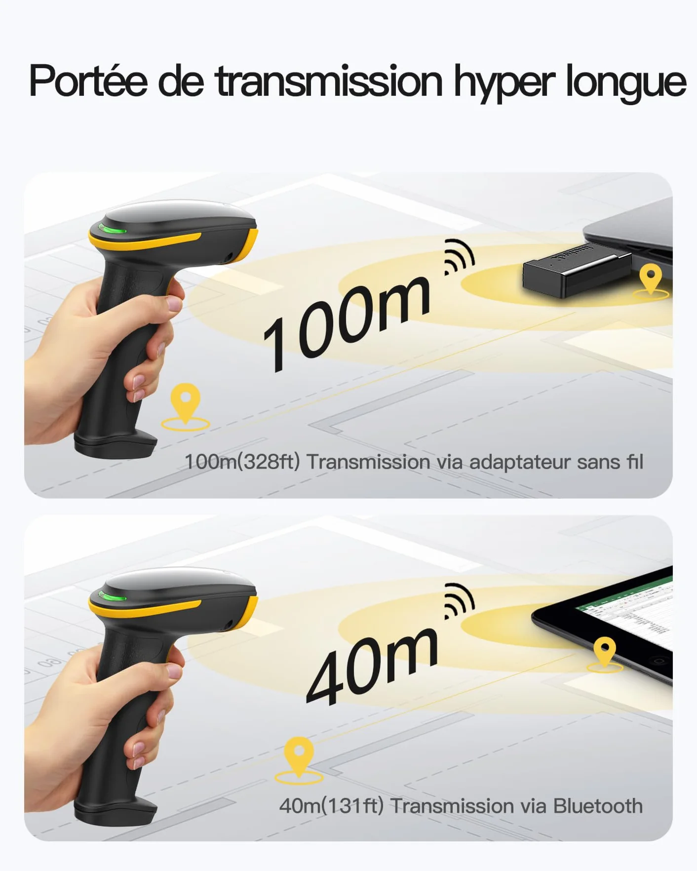Inateck Lecteur Code Barre sans Fil 1D 2D QR, Douchette 3 en 1 Bluetooth 2,4 GHz USB, 2600 mAh, BCST-23