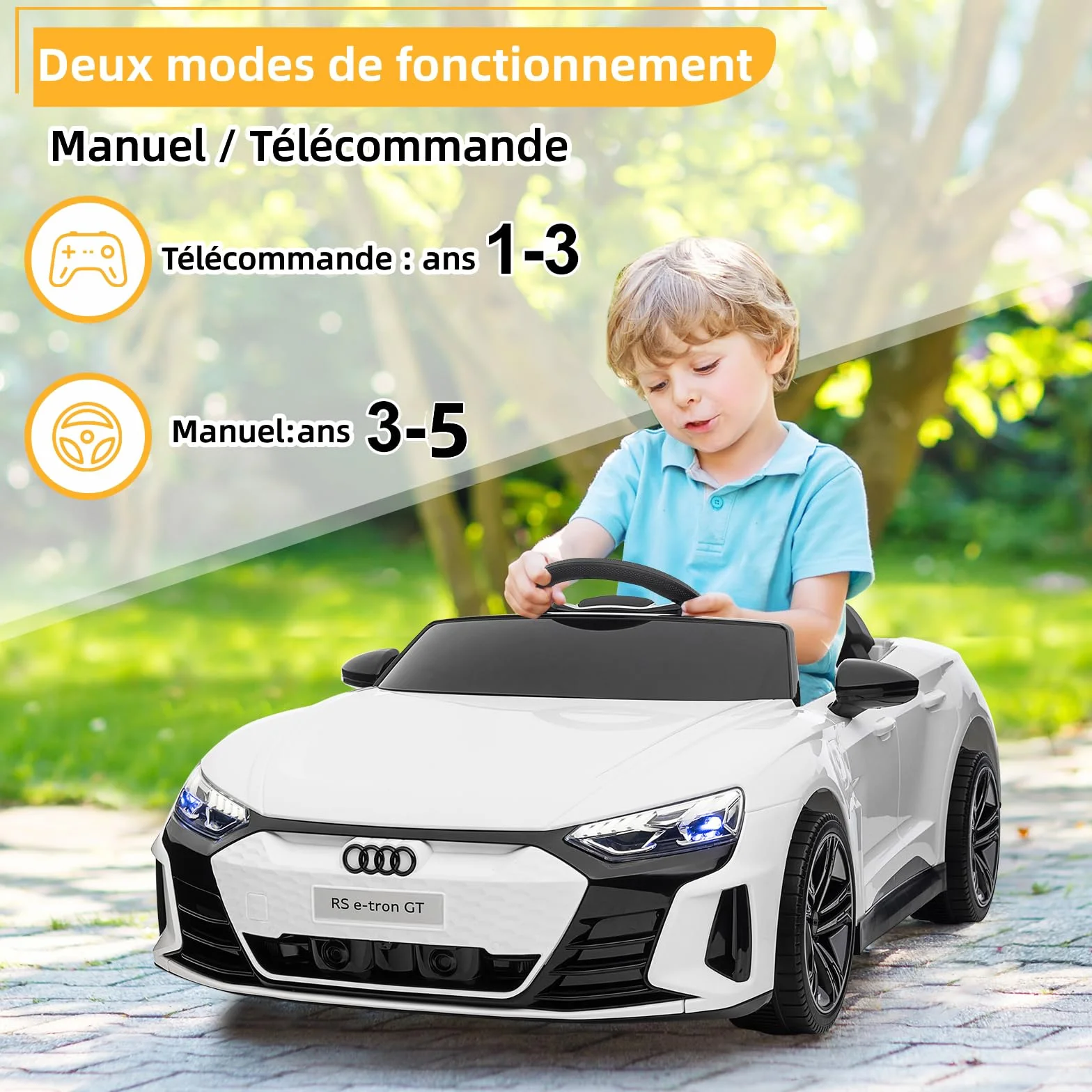 Audi Voiture Électrique Enfant 12V 2 Portes avec Télécommande 2.4G MP3 Blanc