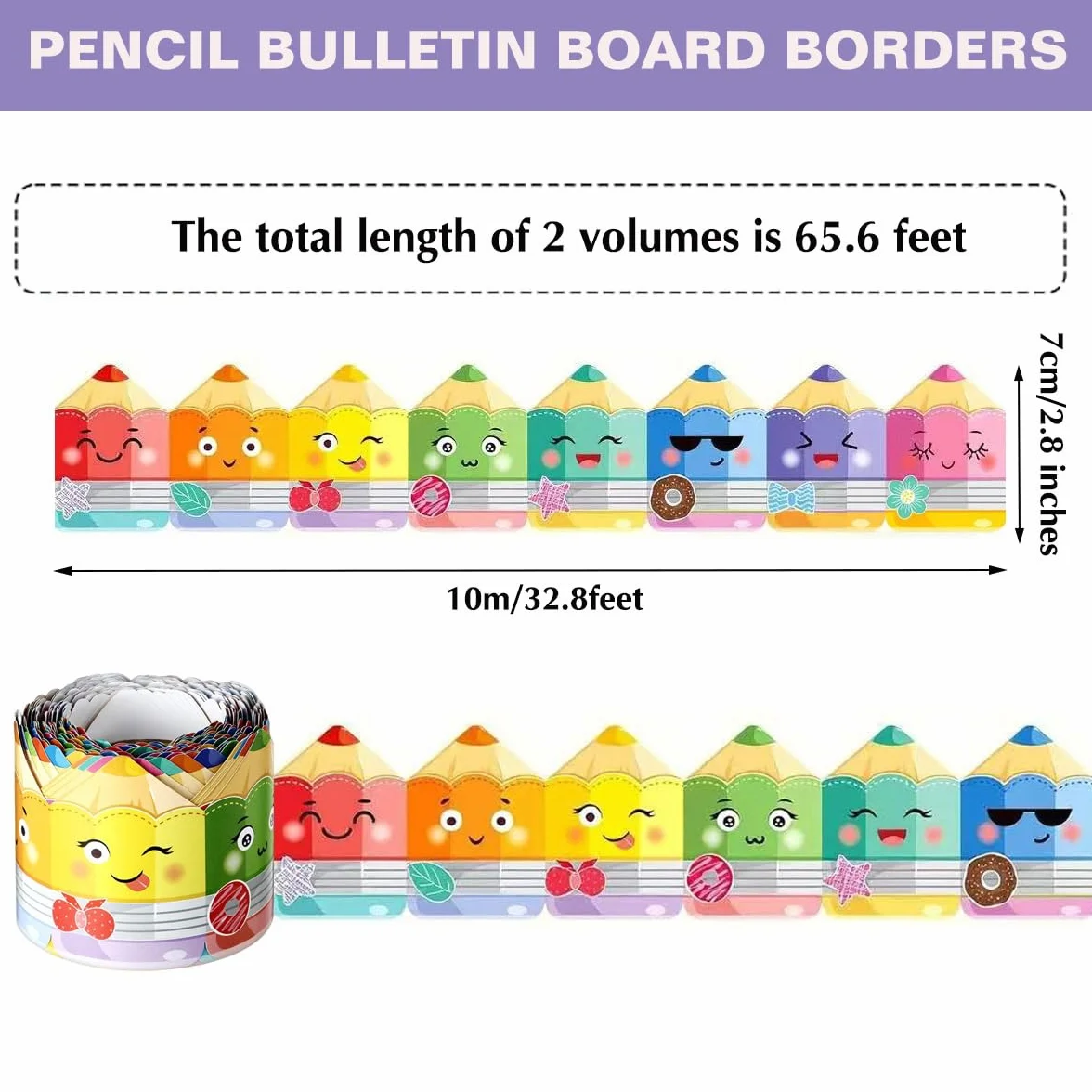 Lot de 2 rouleaux de frise pour tableau d'affichage, 10 m, bordure découpée en papier pour l'école, salle de classe et bureau