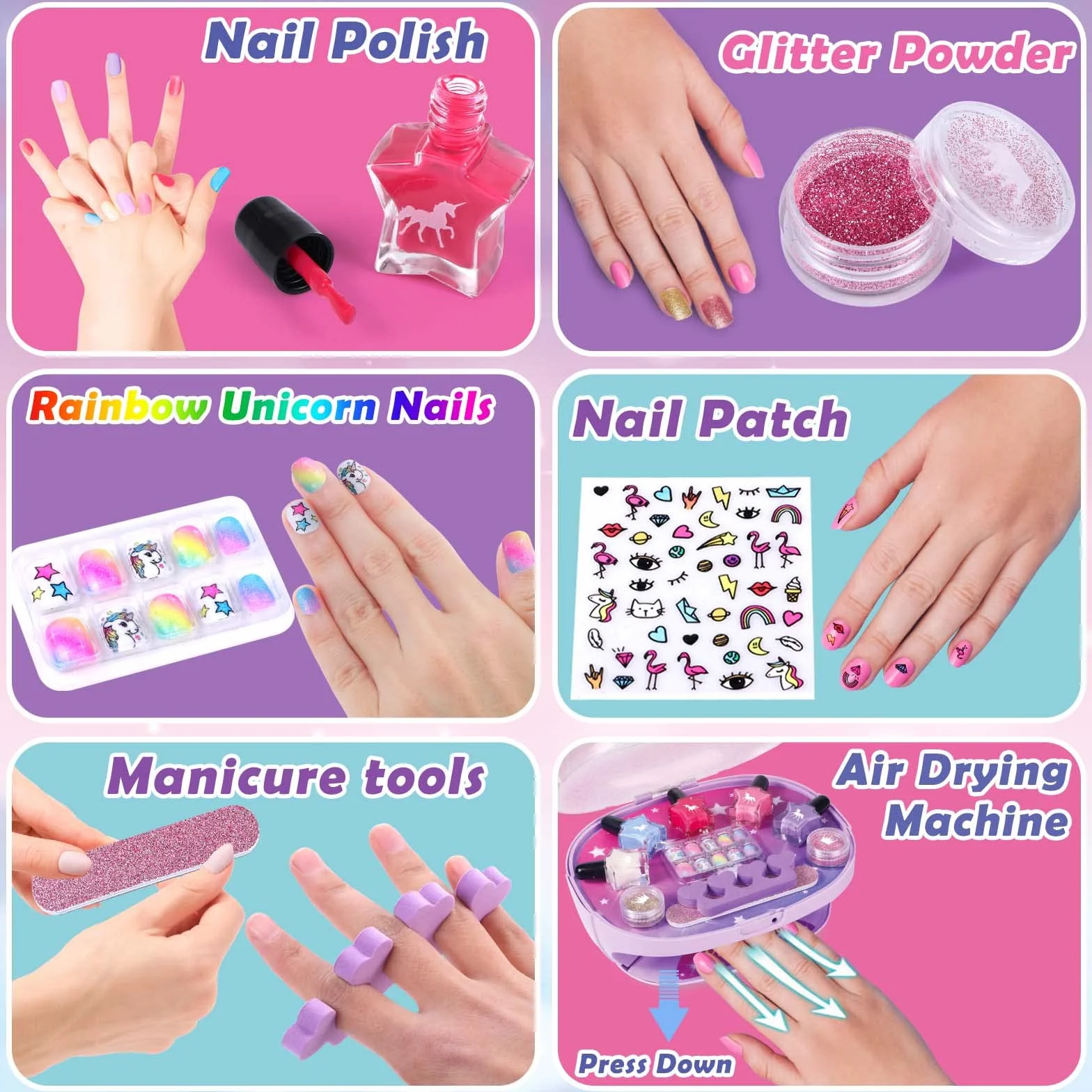 Tacobear Kit Manucure Enfant Vernis à Ongles Pelable Autocollants Ongles Machine à Ongles Fille