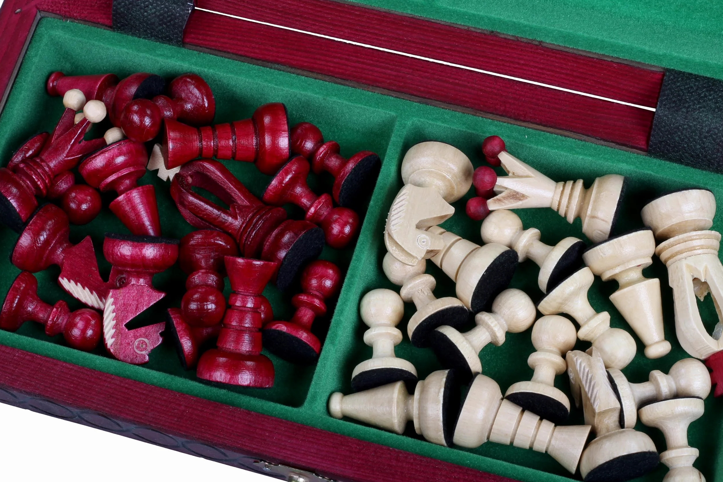 Sunrise Chess & Games Échecs royaux compacts en bois, 30 cm, rouge cerise | Planche pliante de 30 cm, format compact, compartiment intérieur pour figurines, version cerise, poids 0,6 kg