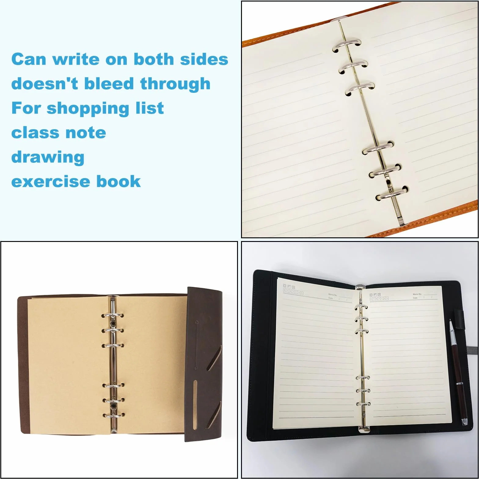 PATIKIL Papier kraft A7 non ligné rechargeable 6 trous 80 feuilles Beige
