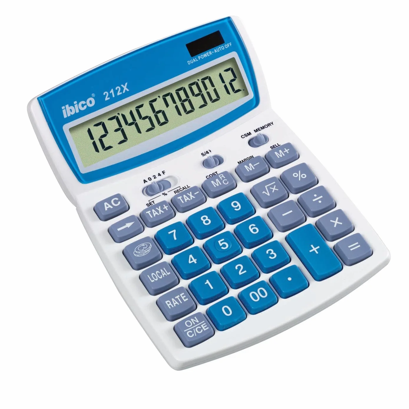Ibico Calculatrice de bureau 212X compacte Blanc/Bleu 140x32x190 mm
