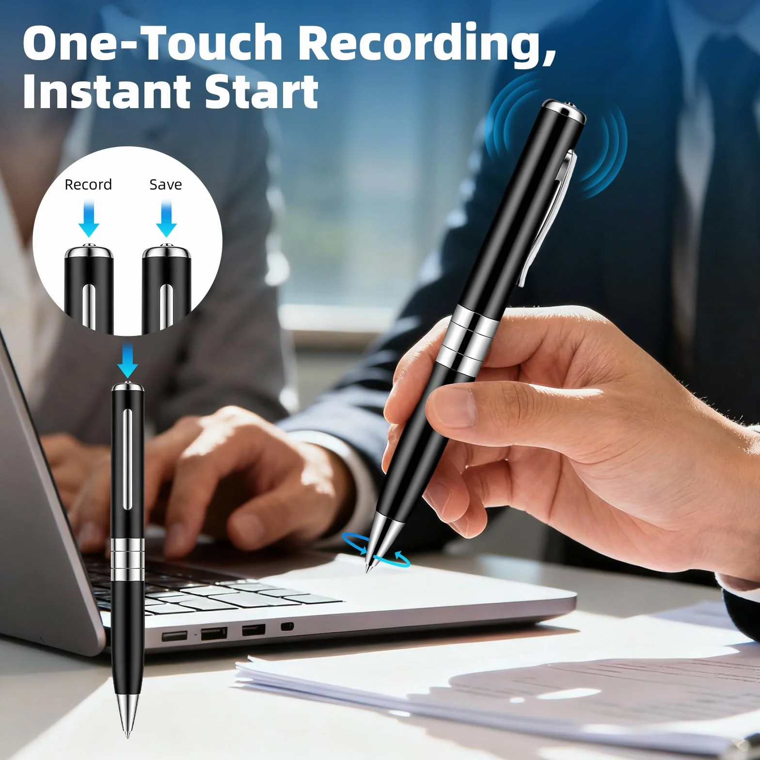 Enregistreur Vocal 64 Go Automatique Continu Activation Rotative Audio Invisible Cours Réunions Entretiens