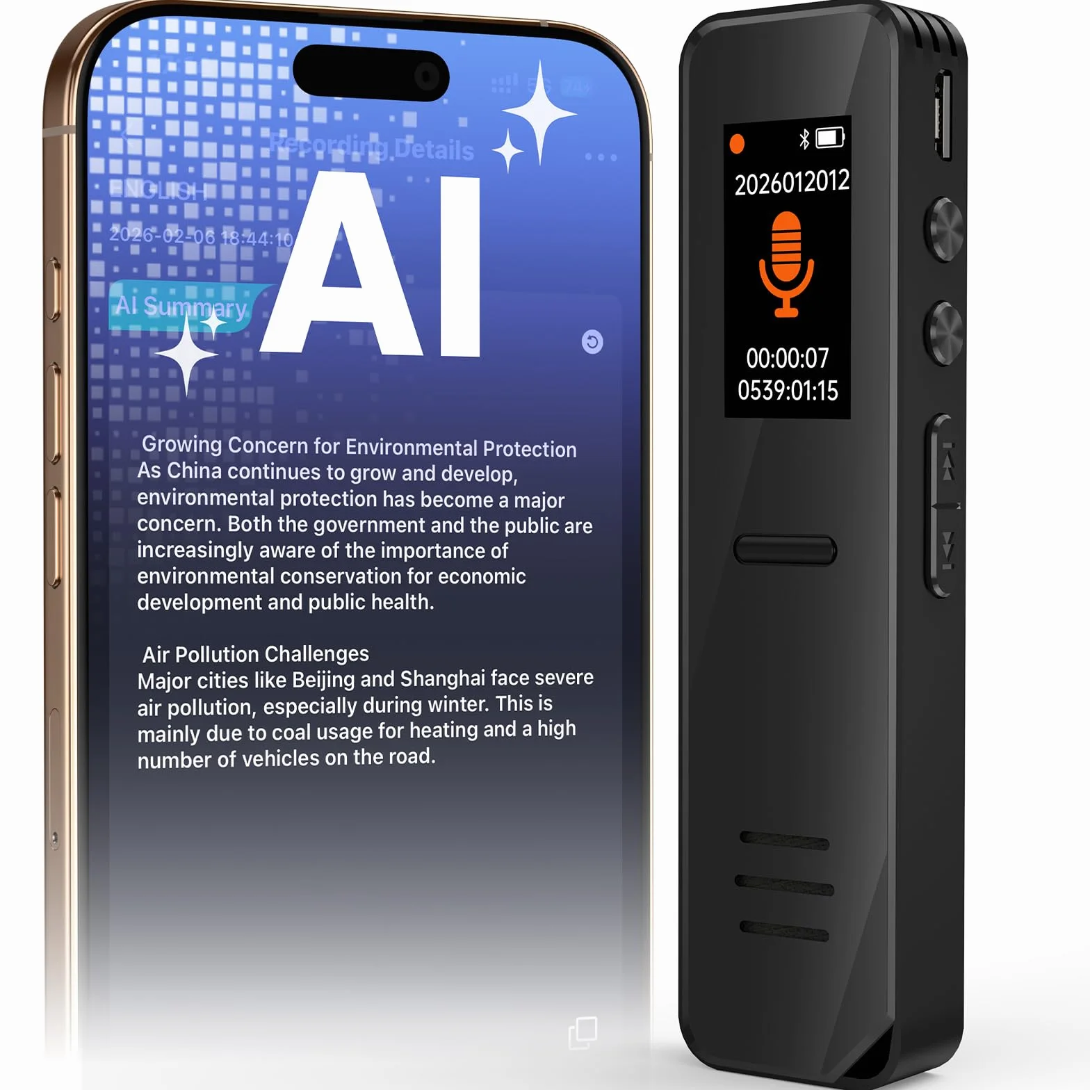 NEWYES Enregistreur Vocal IA 64GB Dictaphone Audio Numérique Magnétophone Mini Stylo avec Transcription Résumé Réduction de Bruit