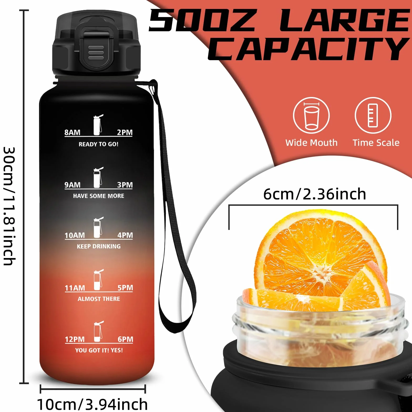 Gourde Sport 1.5L Anti-Fuite avec Paille et Marqueur de Temps, Bouteille Réutilisable pour Running Escalade