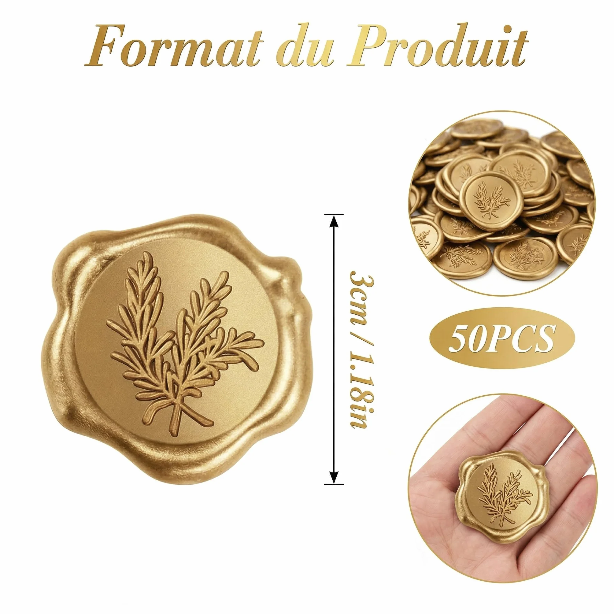 Sceau de Cire Doré Adhésif Fort, 50 Pièces Cachet de Cire Autocollant pour Enveloppe Invitation Mariage