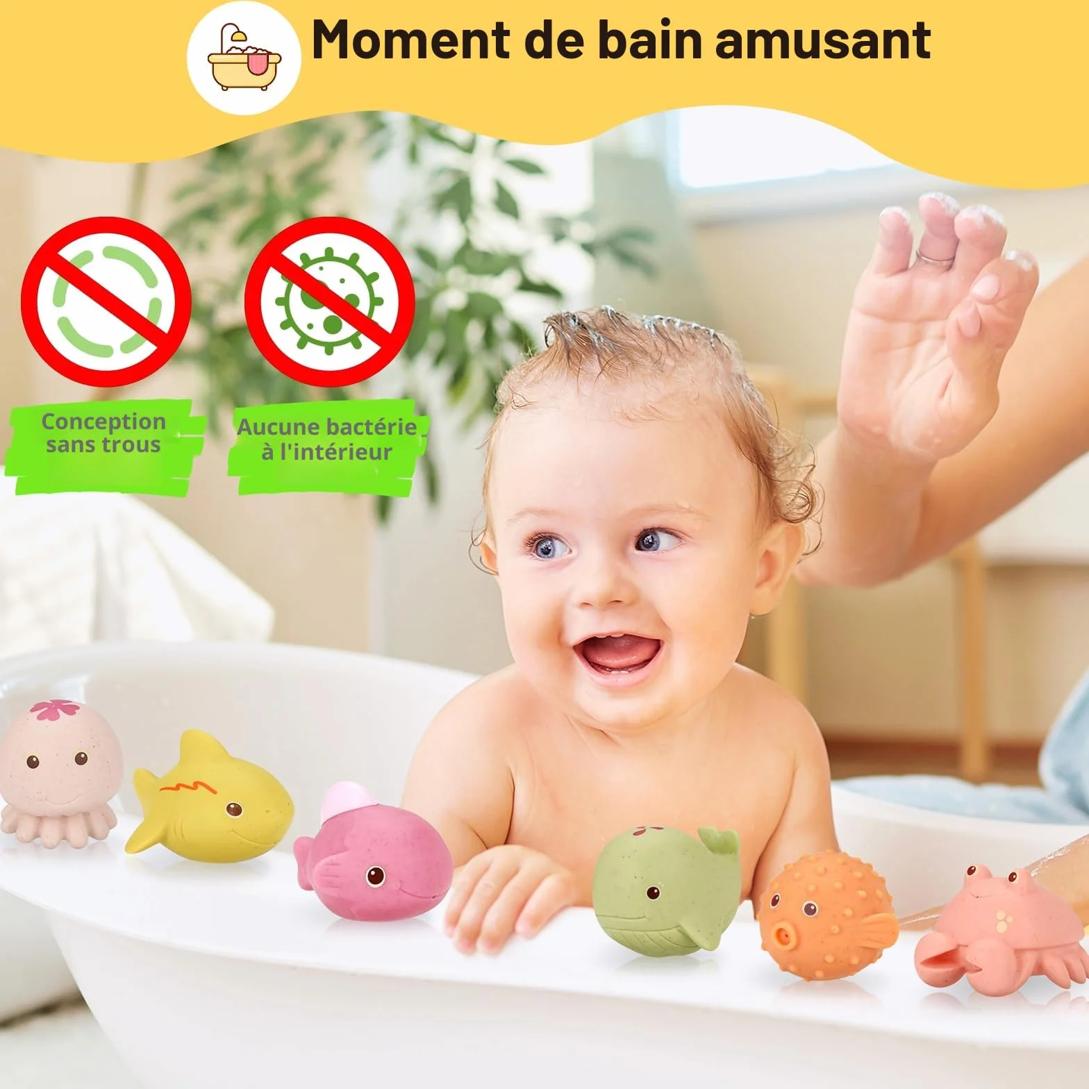 Jouets de Bain Bébé Anti-moisissures Lot de 6 sans Trous Coordinación œil-Main