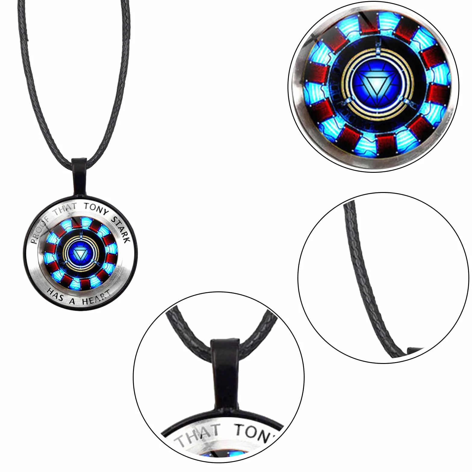 Ensemble De Collier Anime Iron Man Tony Stark Reacteur Hulk Spider Verre Incurve Convexe Rond Pendentif 6 Pieces