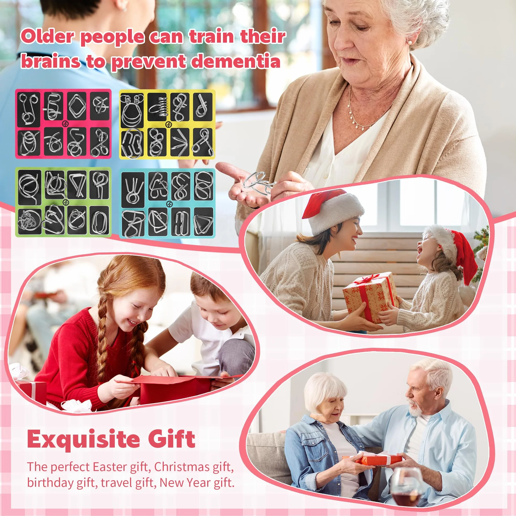 Casse-Tête Métal 32 Pièces IQ Puzzle Jouet Enfants Adultes Cadeau Anniversaire Noël
