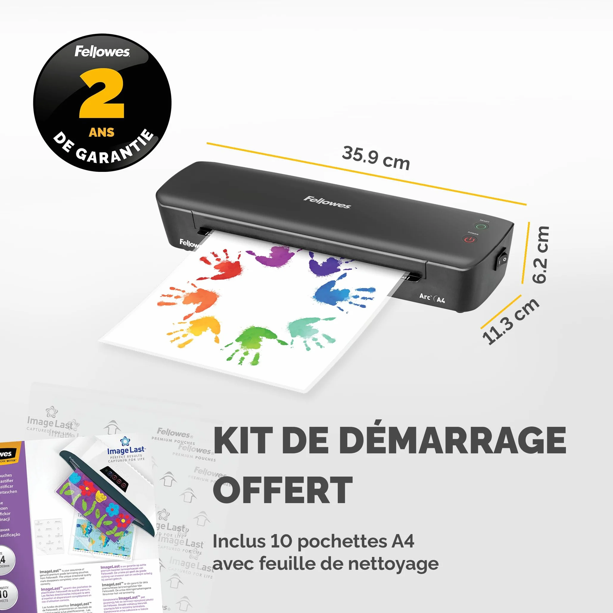 Fellowes plastifieuse Arc A4, plastification à chaud 80 microns, anti bourrage, 30cm/min