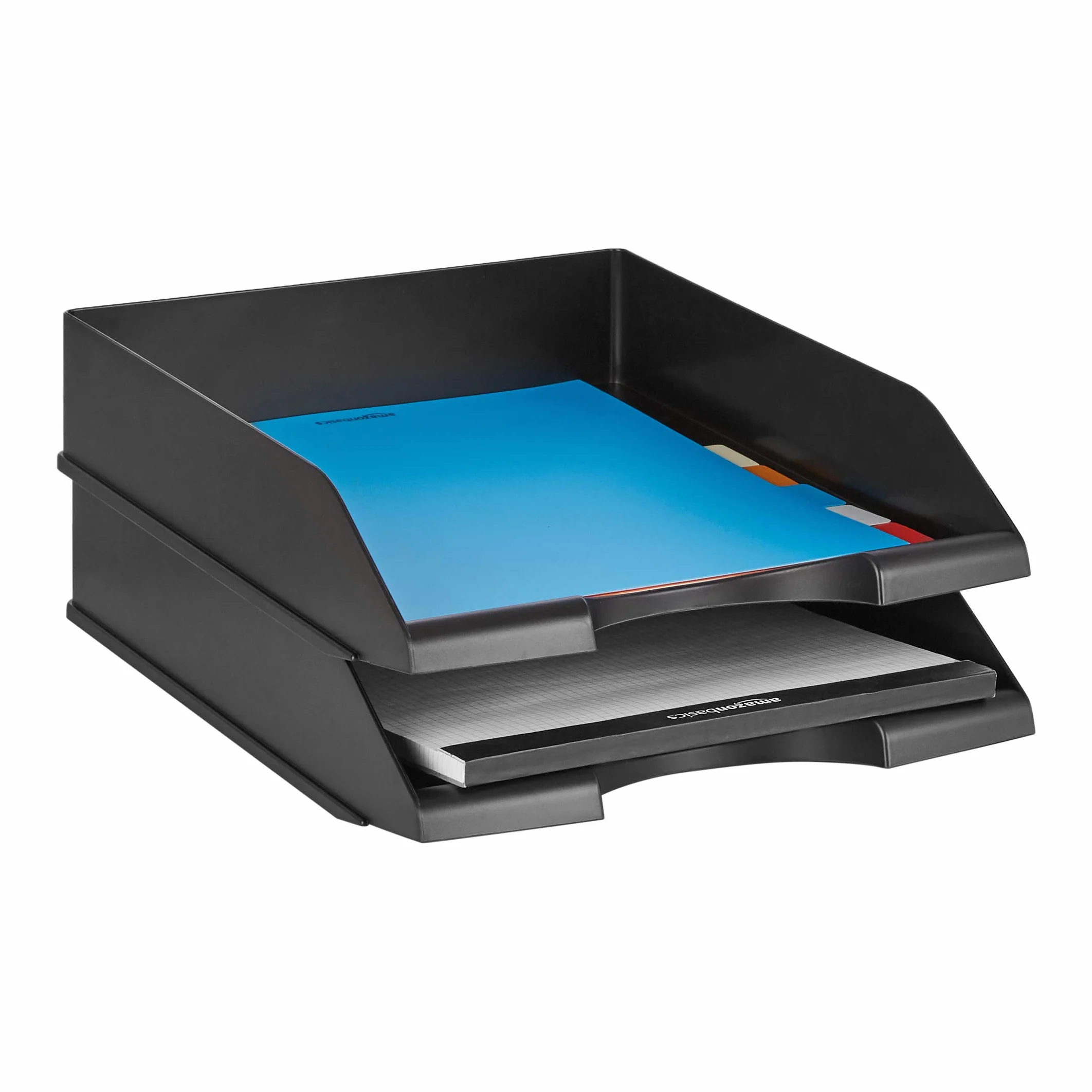 Amazon Basics Corbeilles à Courrier Empilables Format A4 Lot de 2 Noir