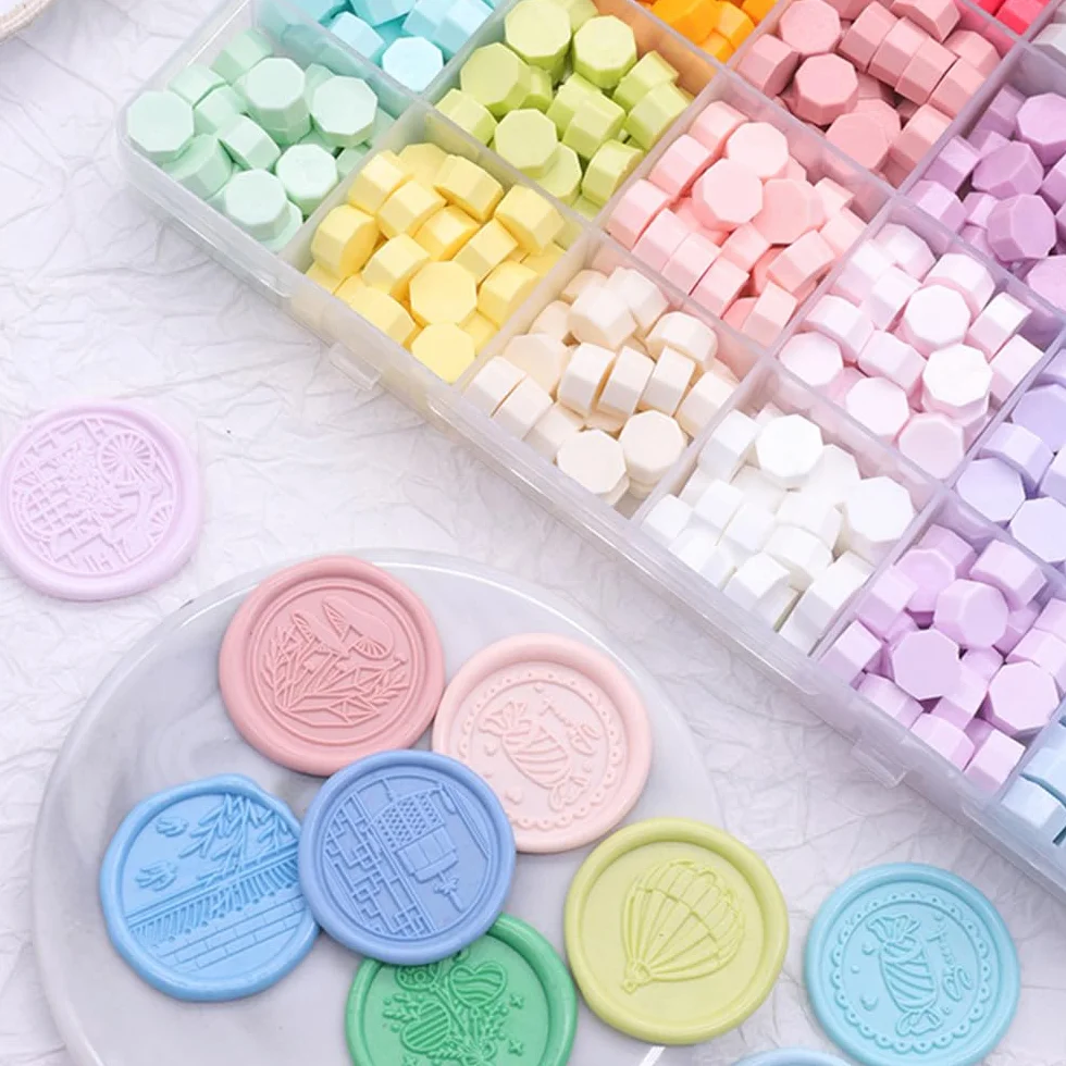 Lot de 1200 perles de cire à cacheter 48 couleurs kit timbre de sceau en cire pour lettres invitations mariage