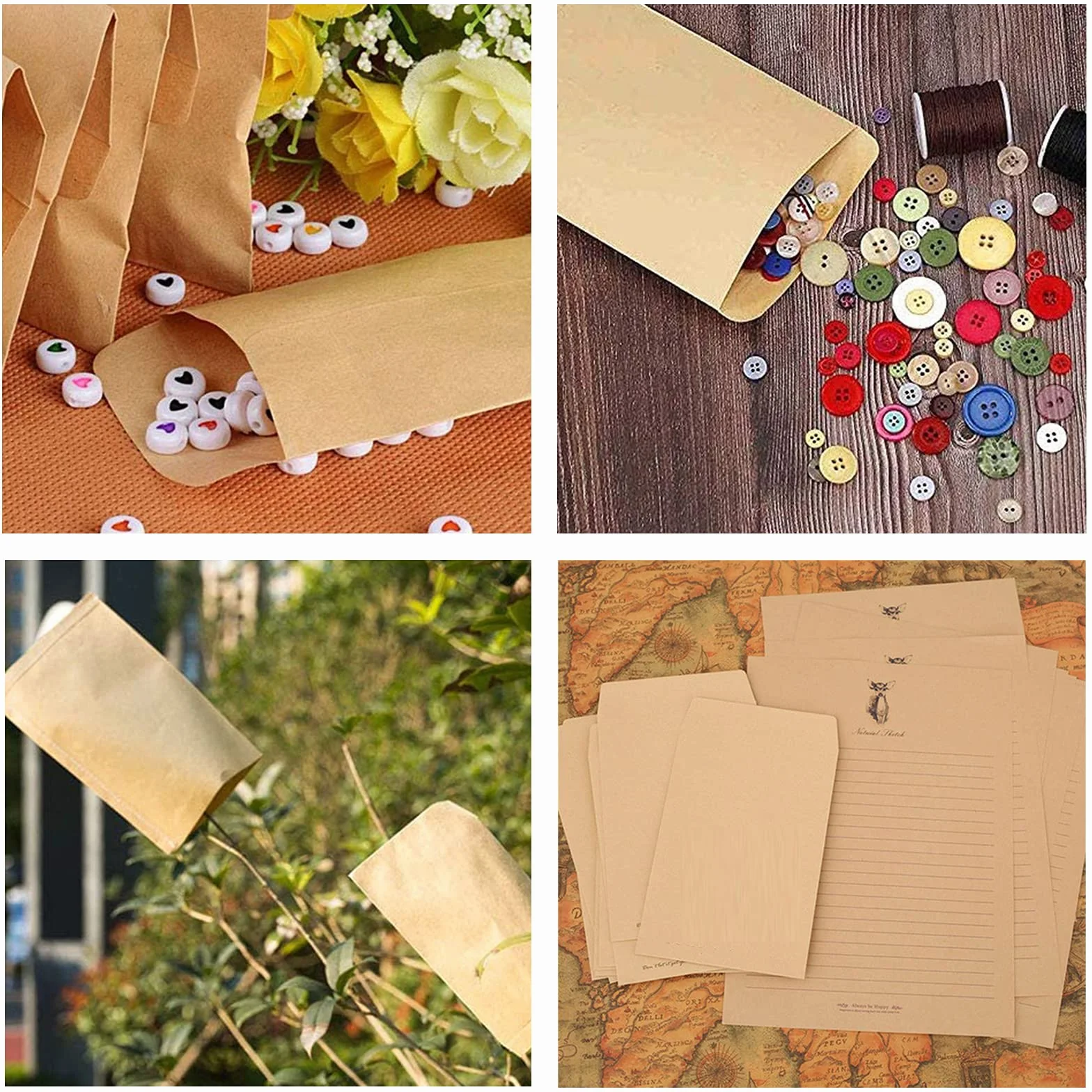VEGCOO Lot de 150 mini sacs en papier kraft 10x6 cm avec ruban adhésif double