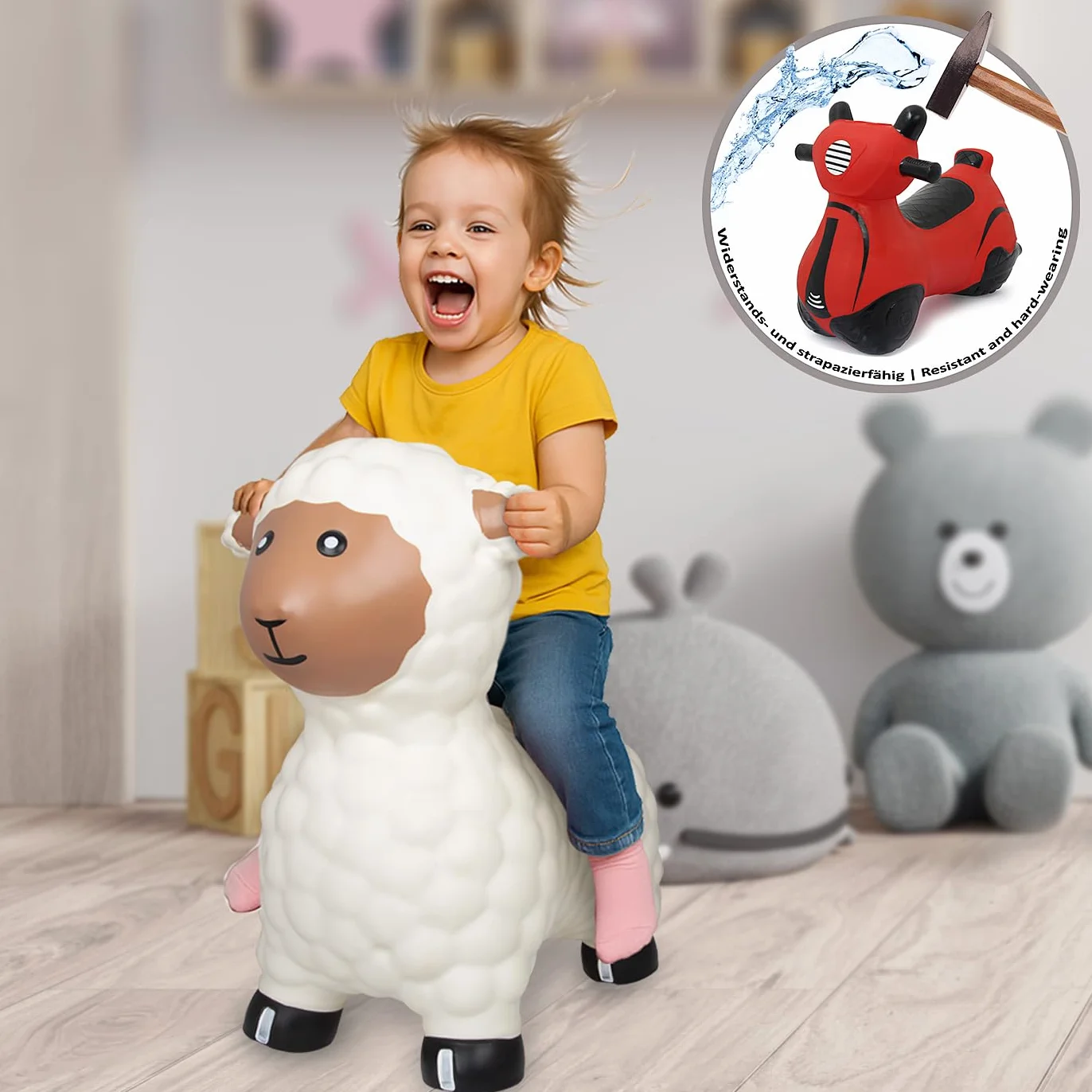 Jamara Animal Sauteur Mouton Blanc Pompe 50 kg Oreilles Support Equilibre