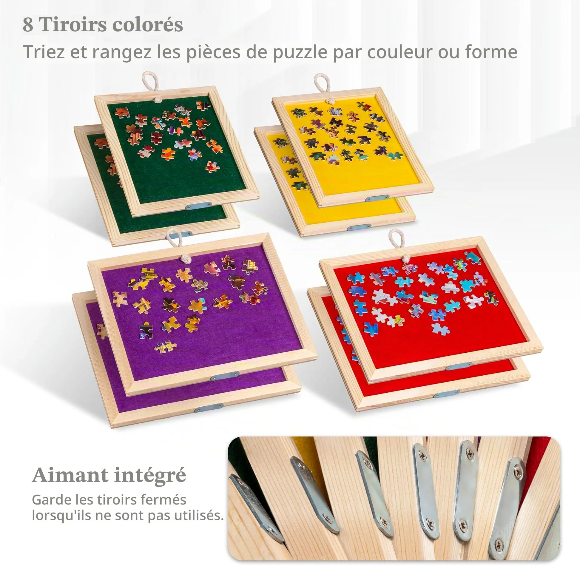 Becko US Plateau de puzzle de 2000 pièces avec inclinaison et rotation, 8 tiroirs de rangement, couvercle, plateau pliable avec 5 angles d’inclinaison, réglage de la hauteur, pour puzzles