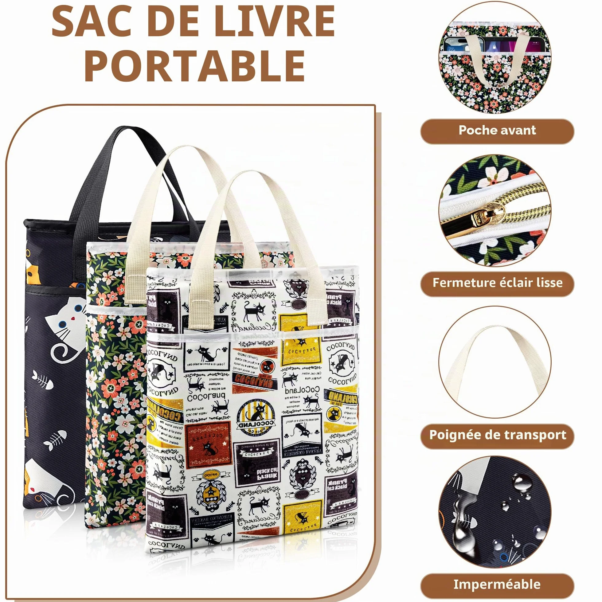 Likesing Pochette Livre Tissu Imperméable avec Fermeture Eclair 31 x 26 cm