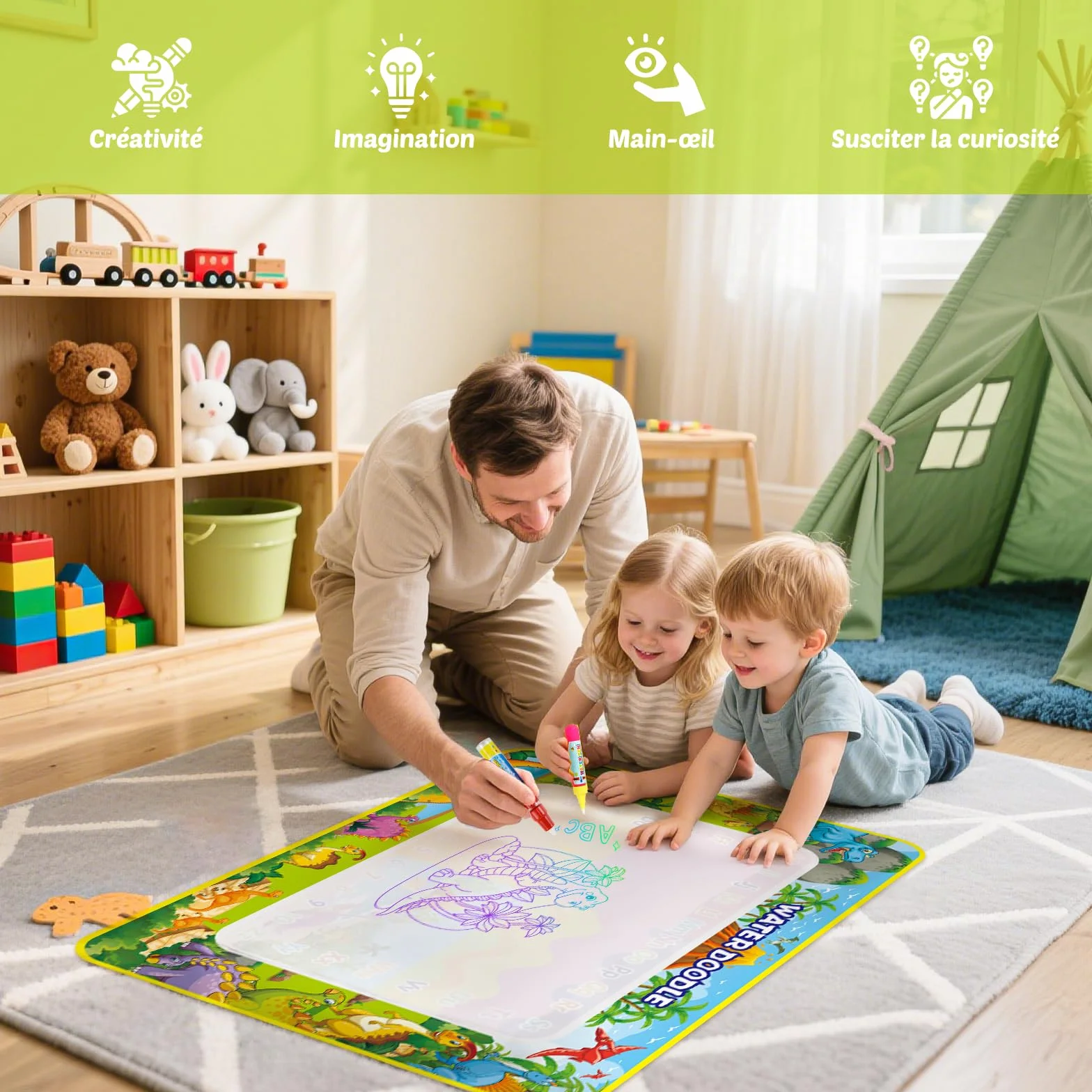 Tapis Dessin Eau 110x70cm Jouet Bebe 1-3 Ans Jouets Educatifs Coloriage Géant Cadeau Garçons Filles