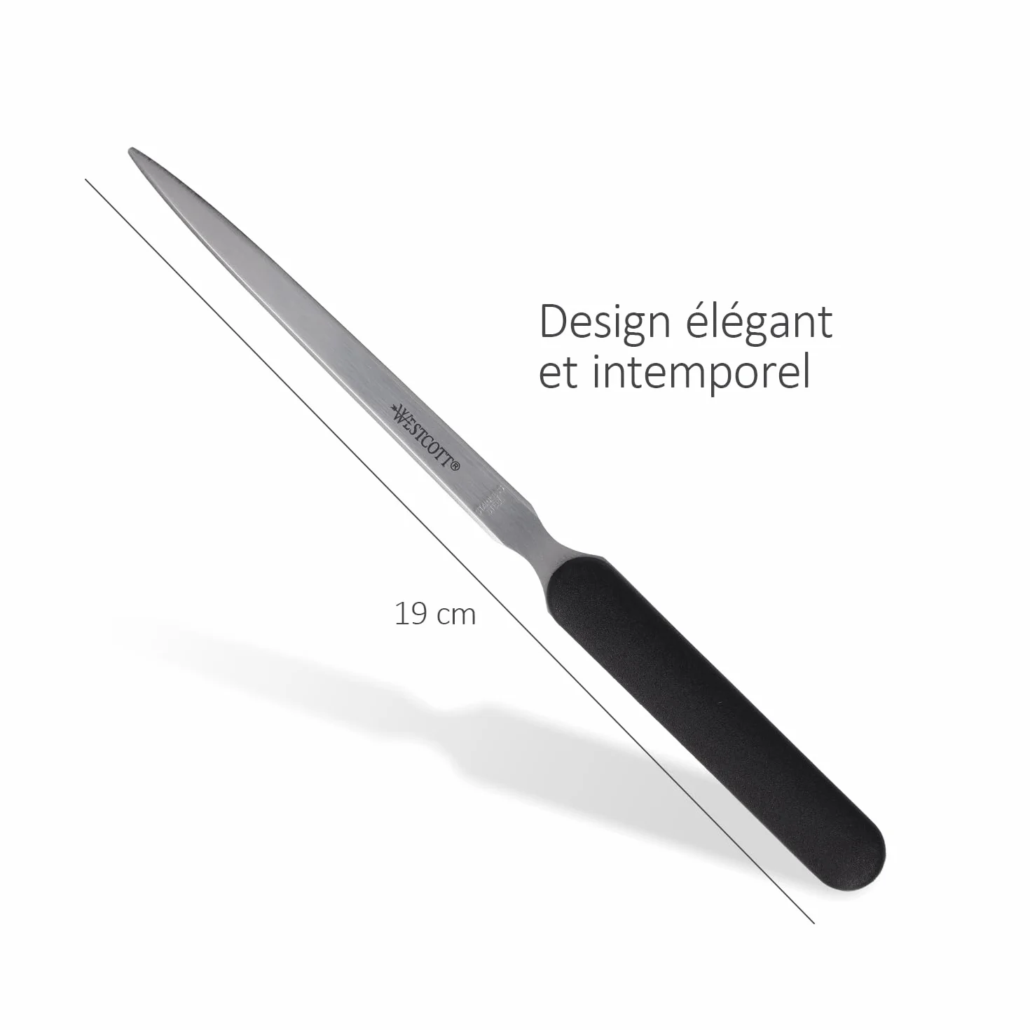 Westcott Coupe-papier avec lame en acier inoxydable, manche ergonomique en plastique noir