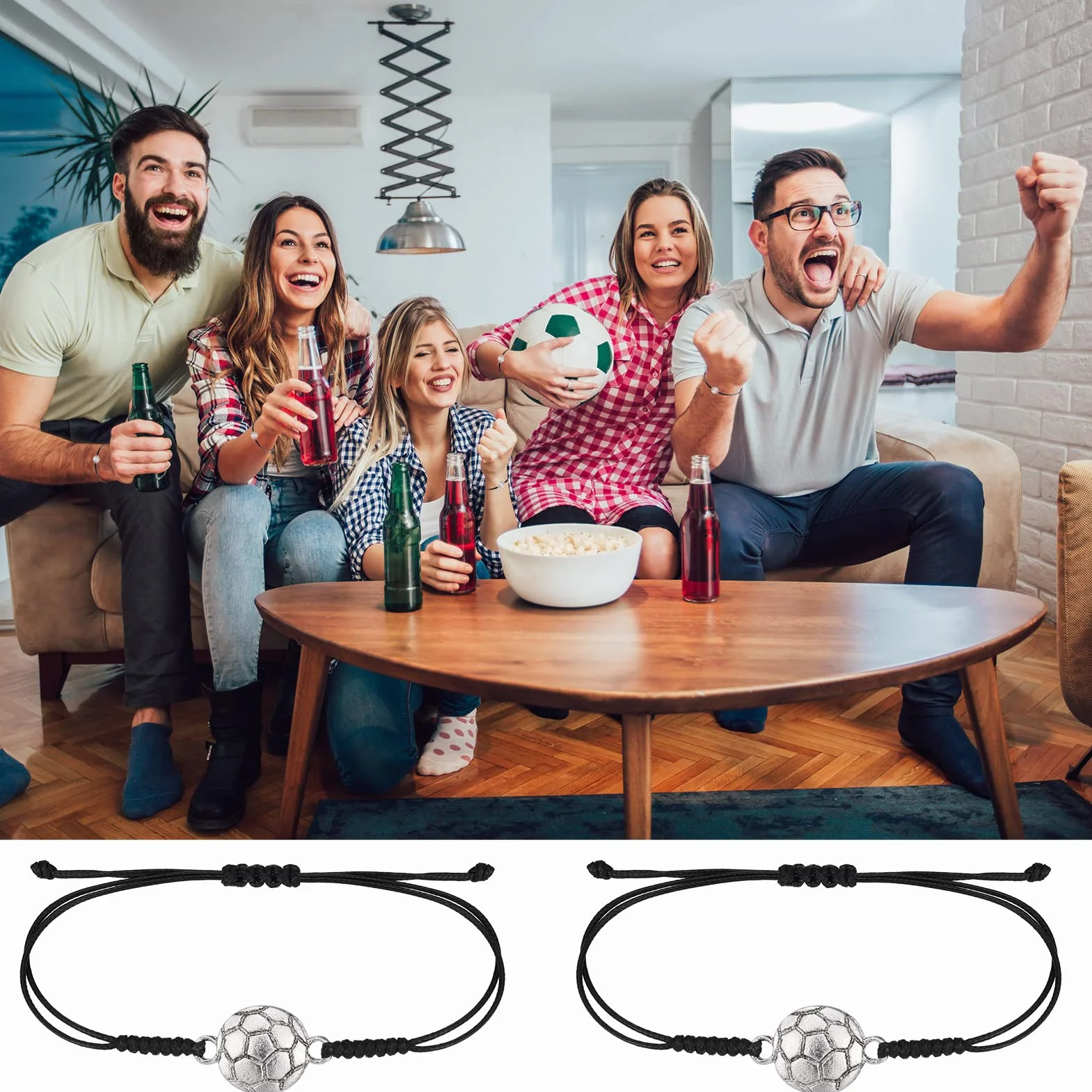 Zocipro 15Pcs Bracelet de Football à Cordon Tressé Réglable avec Breloque en Métal